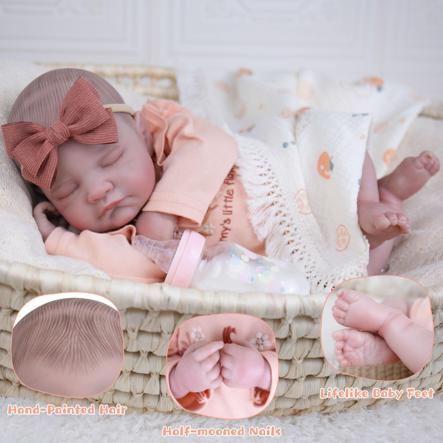 EKOKIZ Lifelike Reborn Baby Doll - 20-Inch Realistic Girl with Complete Accessories
