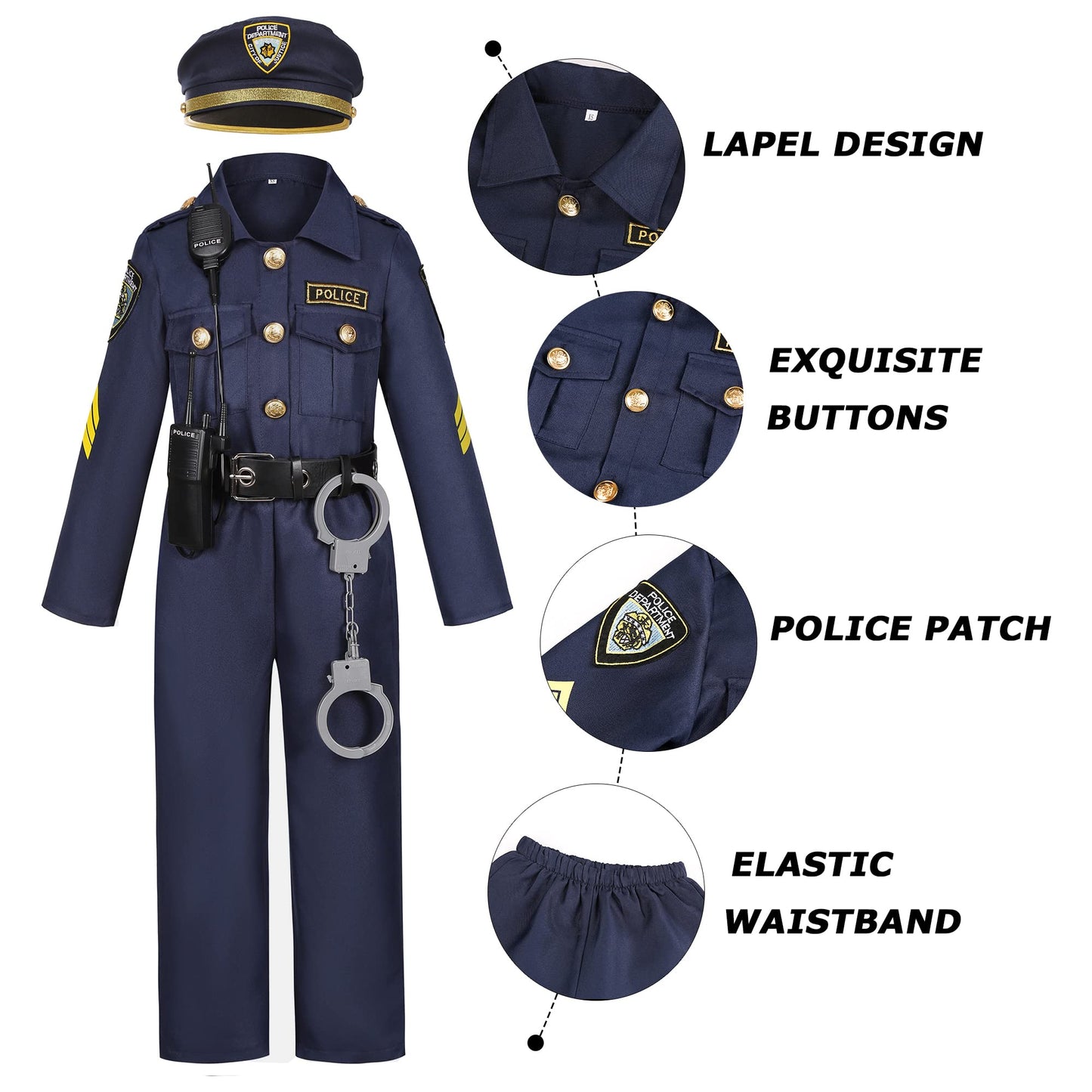 Ekoropshop Kids Police Officer Costume Set XS – Cop Uniform for Halloween & Play