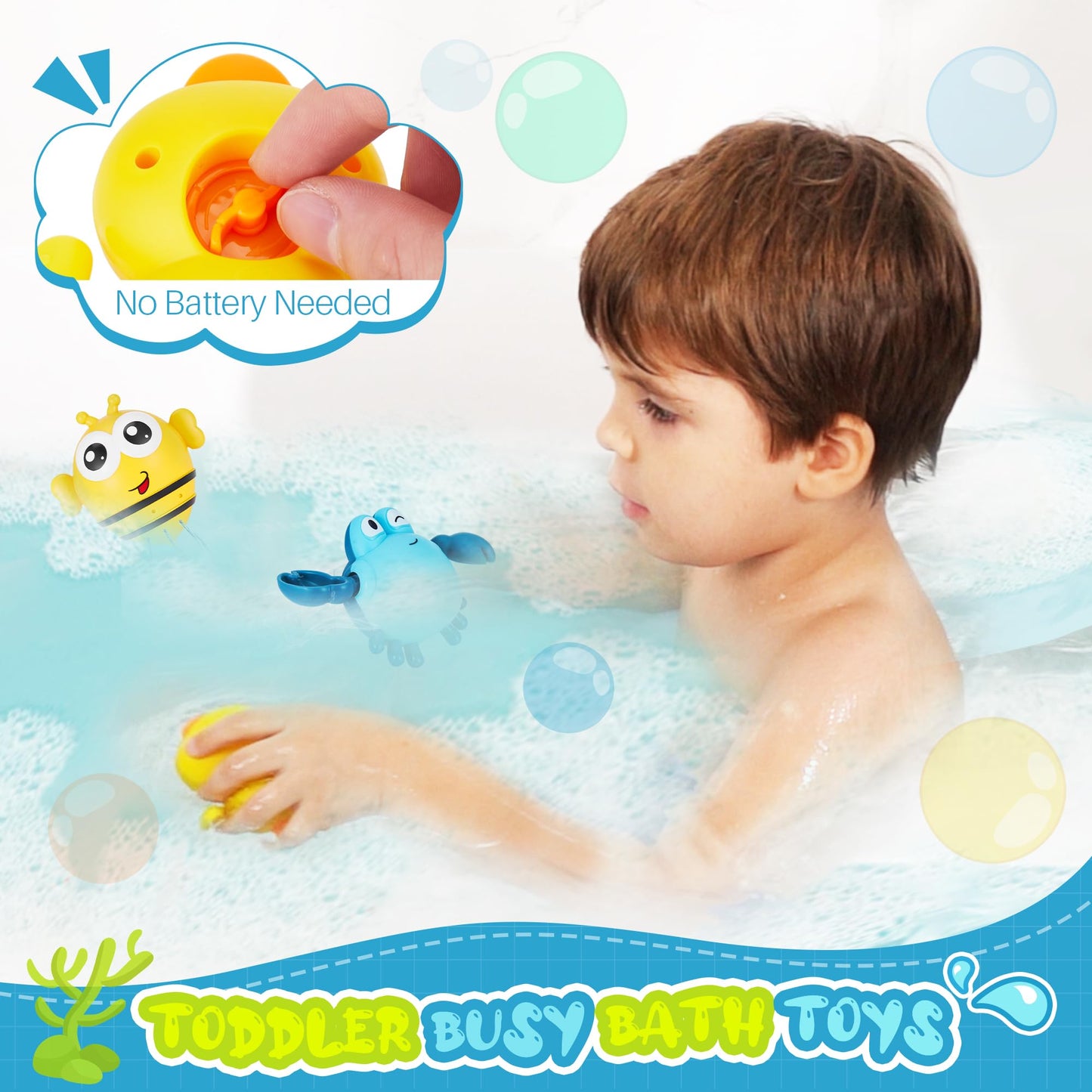 EKU EASYKU Hippo Bath Toys – 18m+ Toddler Water Play Set with Burger Cups, Duck & Crab
