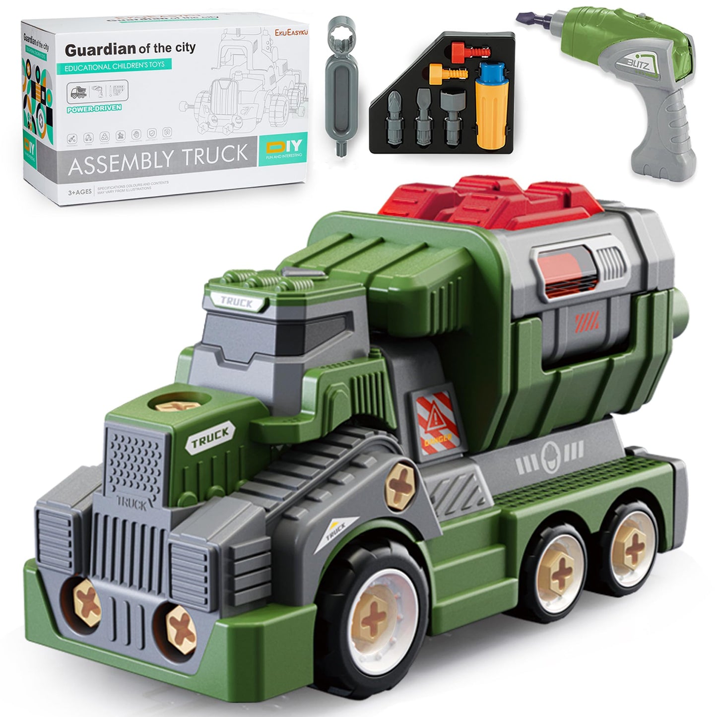 EKU EASYKU 11-Inch Large Take Apart Army Truck – STEM Assembly Toy for Kids 3-8