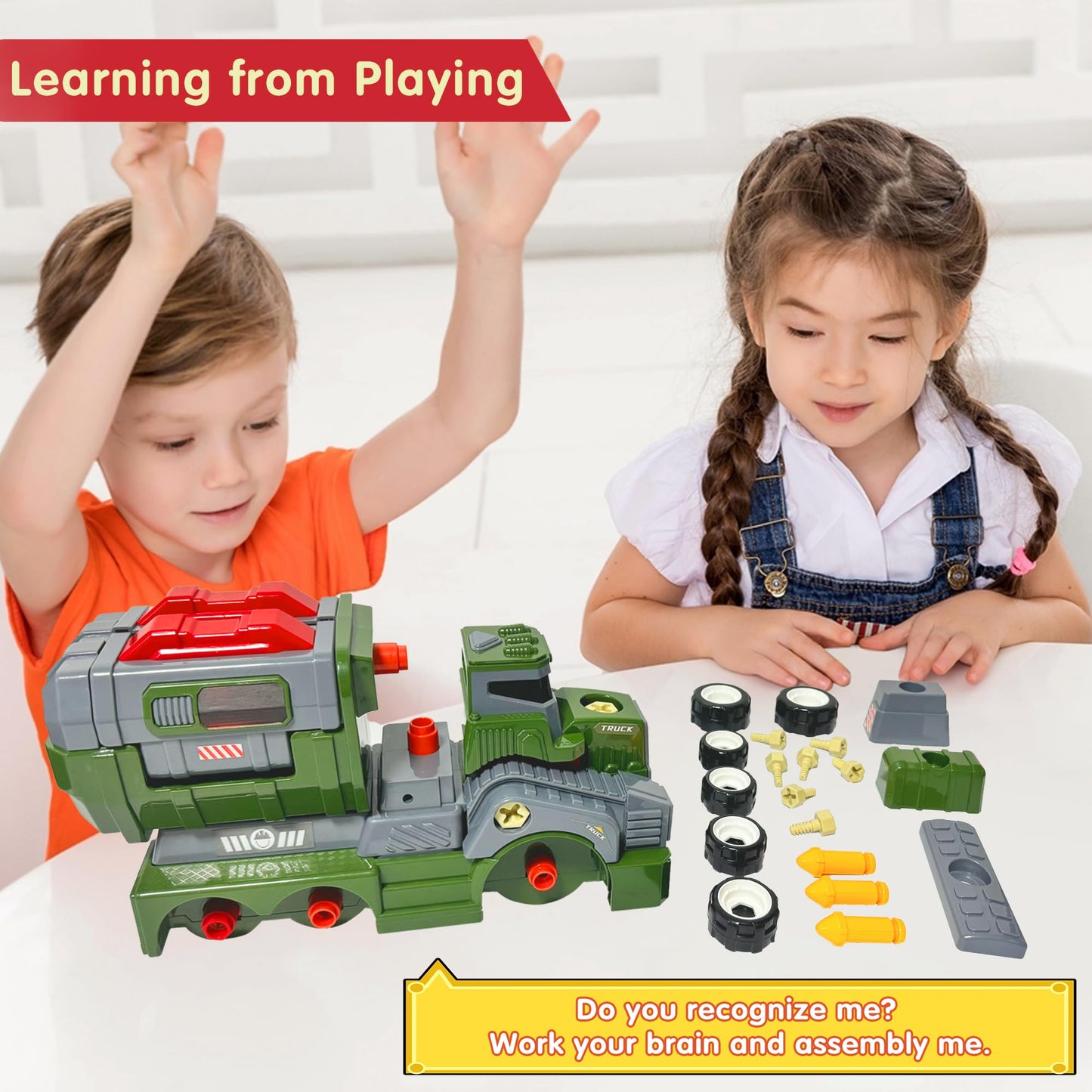 EKU EASYKU 11-Inch Large Take Apart Army Truck – STEM Assembly Toy for Kids 3-8
