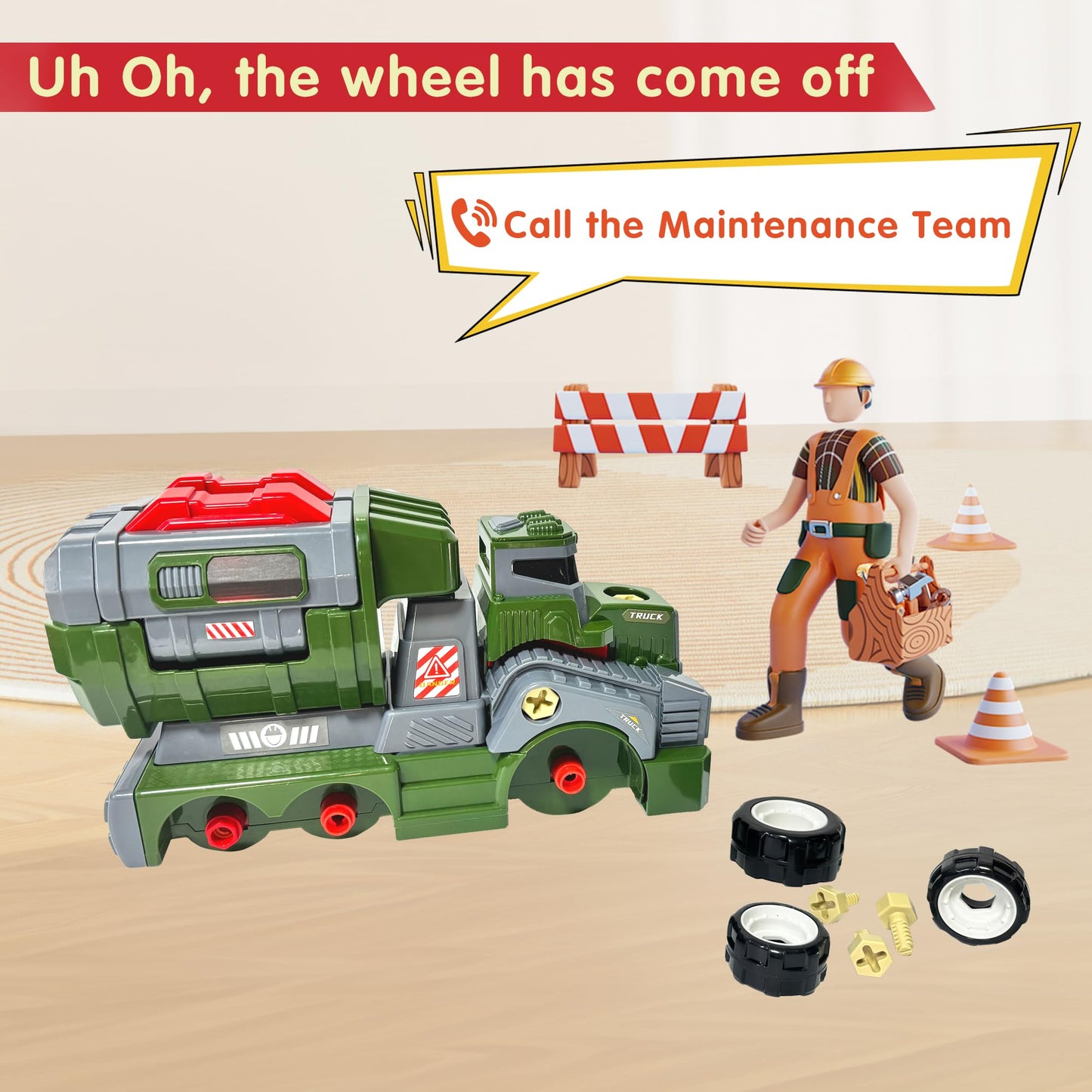 EKU EASYKU 11-Inch Large Take Apart Army Truck – STEM Assembly Toy for Kids 3-8