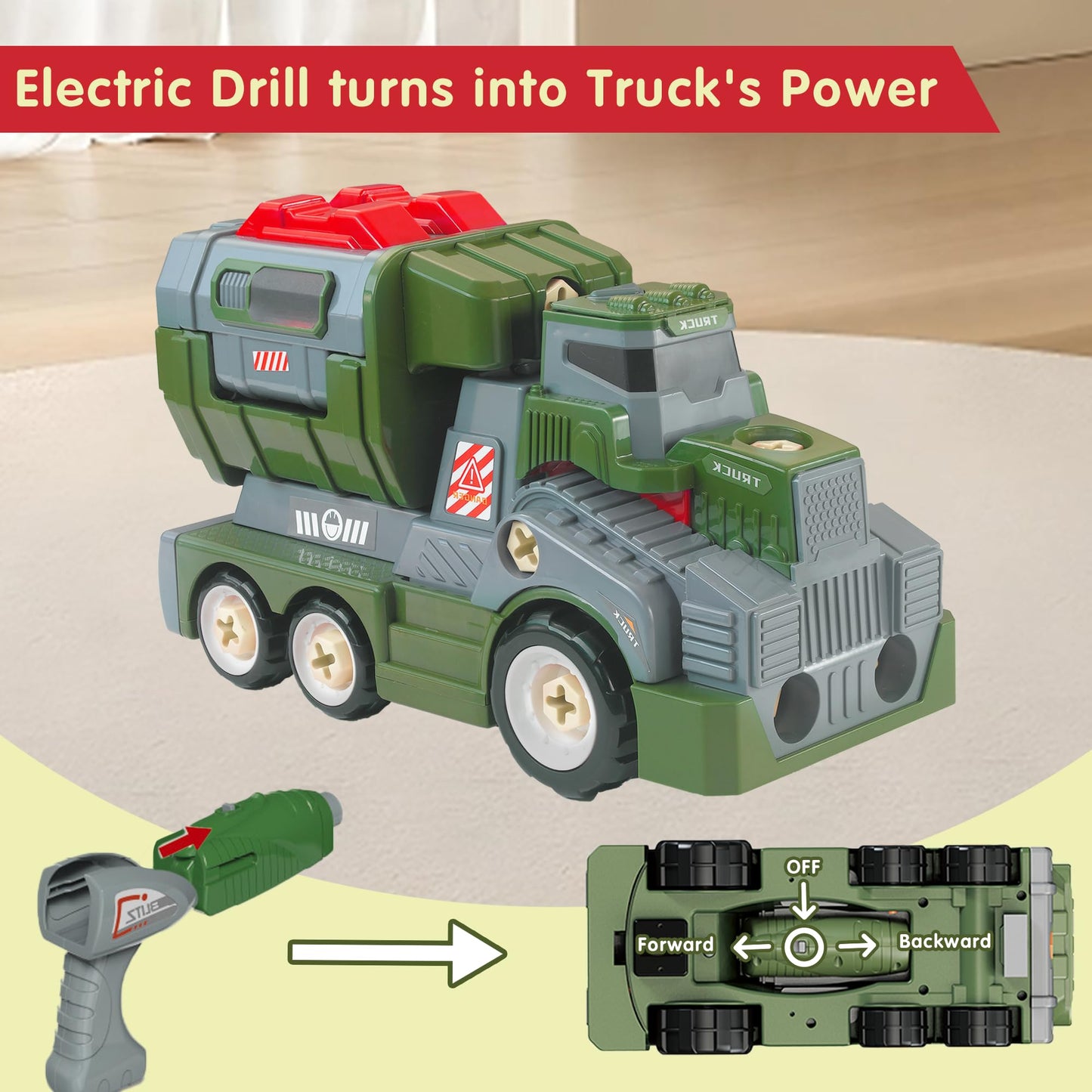 EKU EASYKU 11-Inch Large Take Apart Army Truck – STEM Assembly Toy for Kids 3-8