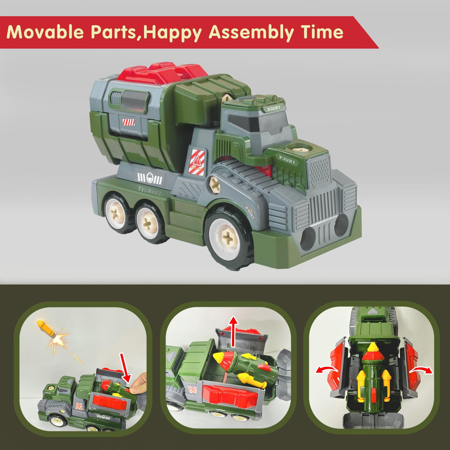 EKU EASYKU 11-Inch Large Take Apart Army Truck – STEM Assembly Toy for Kids 3-8