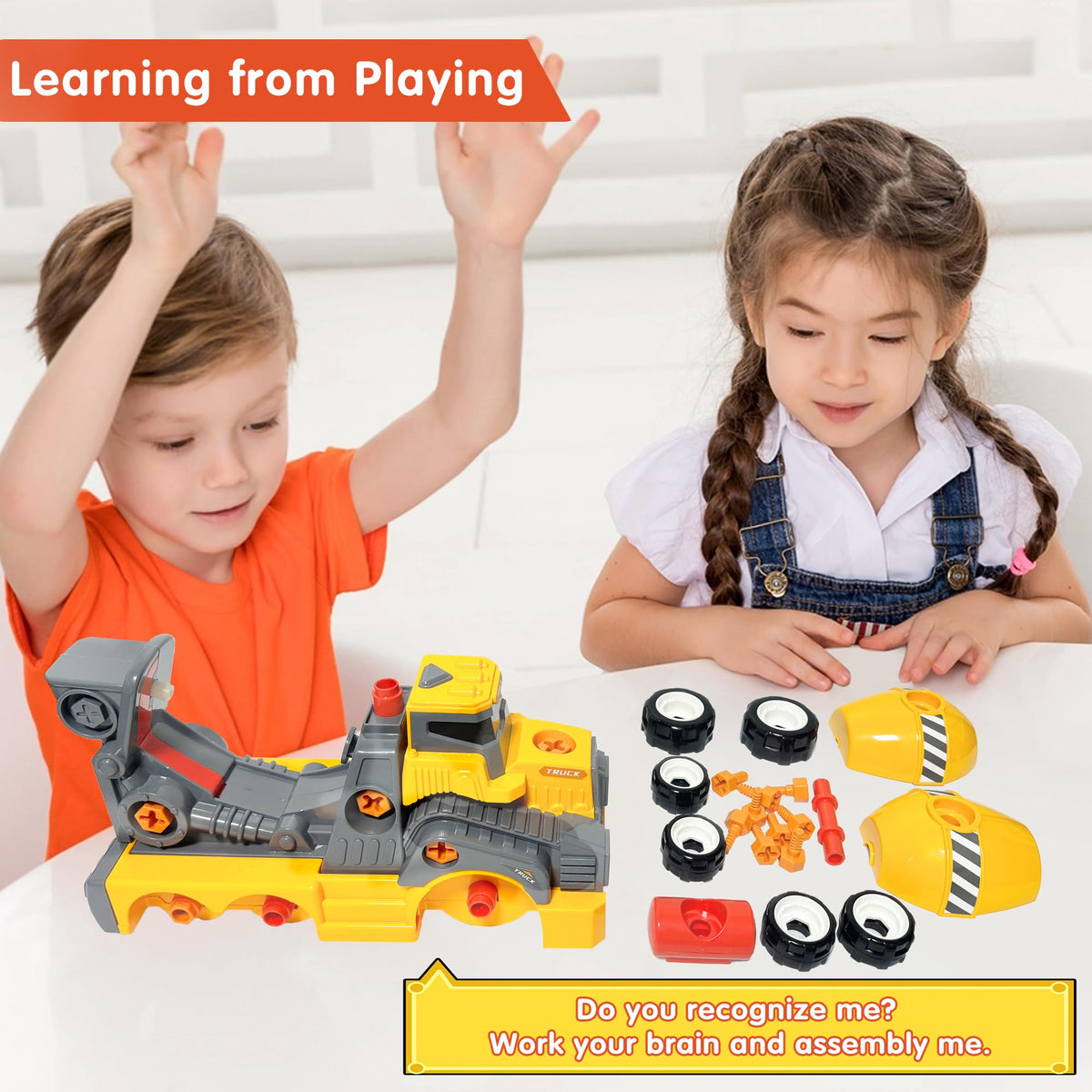 EKU EASYKU 11in Cement Mixer Take-Apart Toy with Electric Drill – STEM Building Kit for Kids 3–8