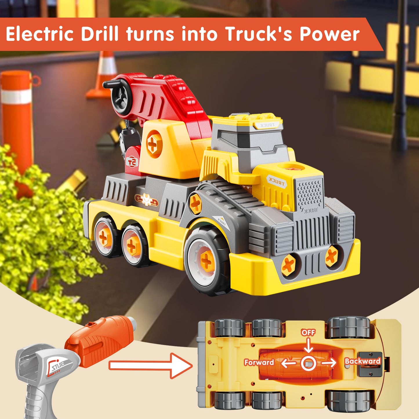 EKU EASYKU 11-Inch Take-Apart Crane Truck | Electric Drill STEM Toy for Kids 3-10
