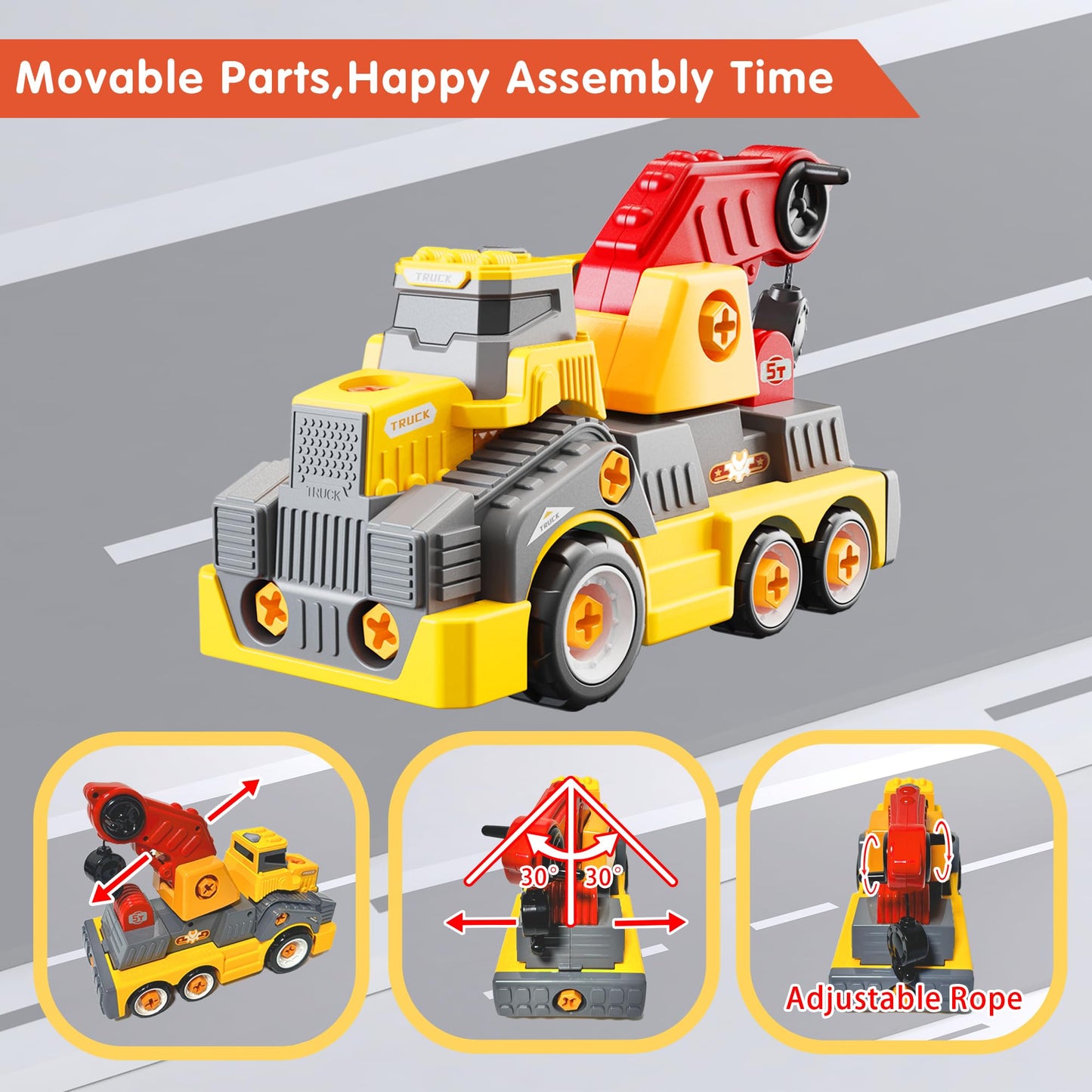 EKU EASYKU 11-Inch Take-Apart Crane Truck | Electric Drill STEM Toy for Kids 3-10