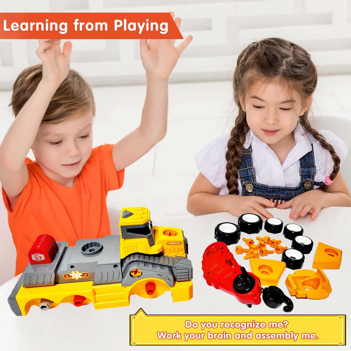 EKU EASYKU 11-Inch Take-Apart Crane Truck | Electric Drill STEM Toy for Kids 3-10