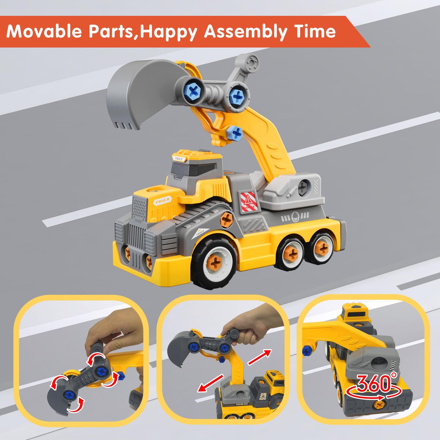 EKU EASYKU 11-Inch Take-Apart Excavator Truck with Electric Drill Set – STEM Building Toy for Kids 3-8
