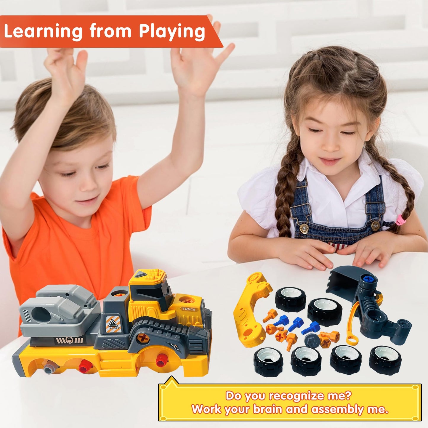 EKU EASYKU 11-Inch Take-Apart Excavator Truck with Electric Drill Set – STEM Building Toy for Kids 3-8
