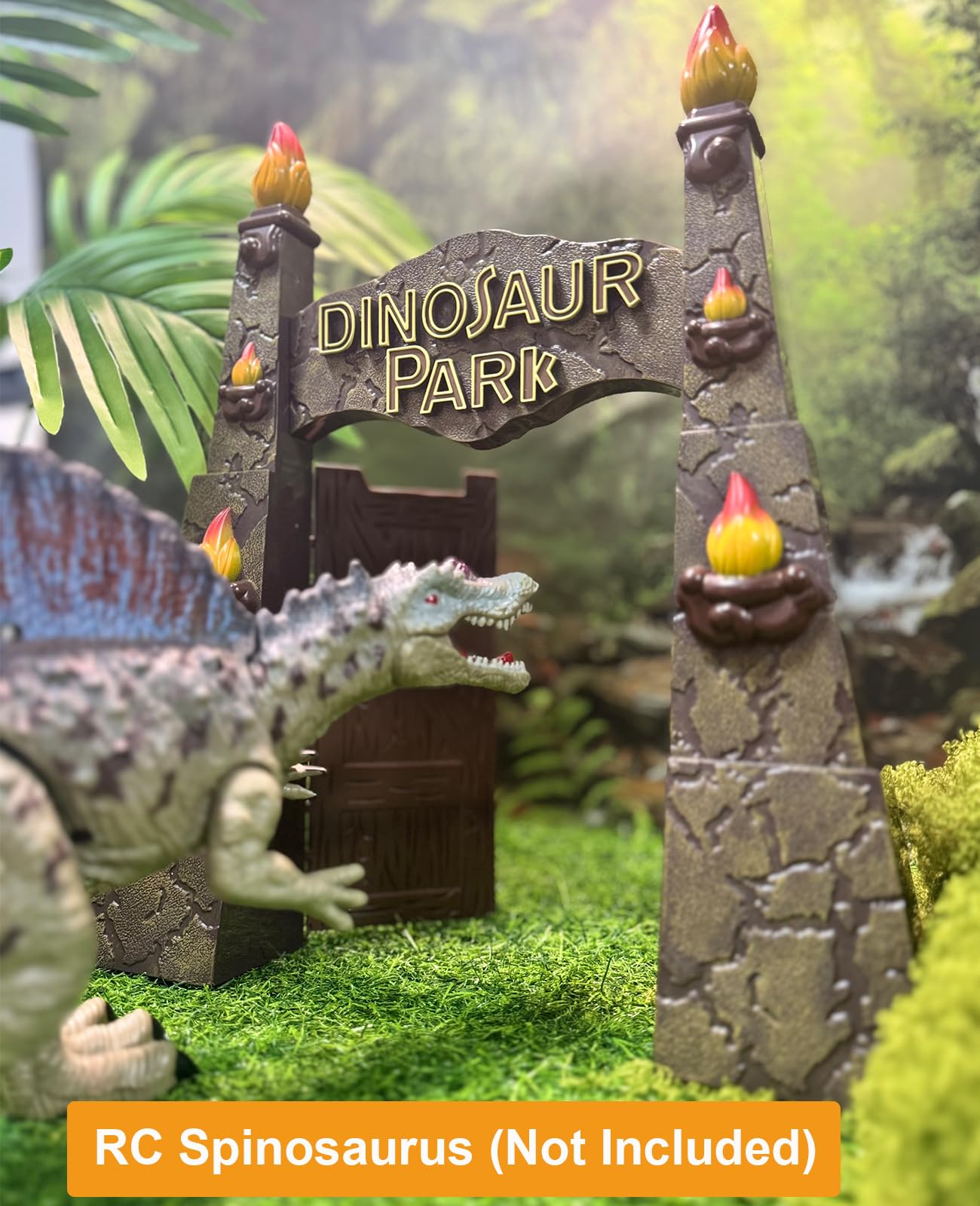 EKU EASYKU 12-Inch Realistic Dinosaur Park Gate with Log, Egg Nest & Stone – Ideal Dino Toy Accessory