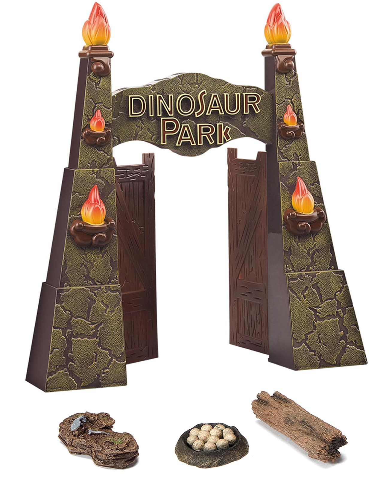 EKU EASYKU 12-Inch Realistic Dinosaur Park Gate with Log, Egg Nest & Stone – Ideal Dino Toy Accessory