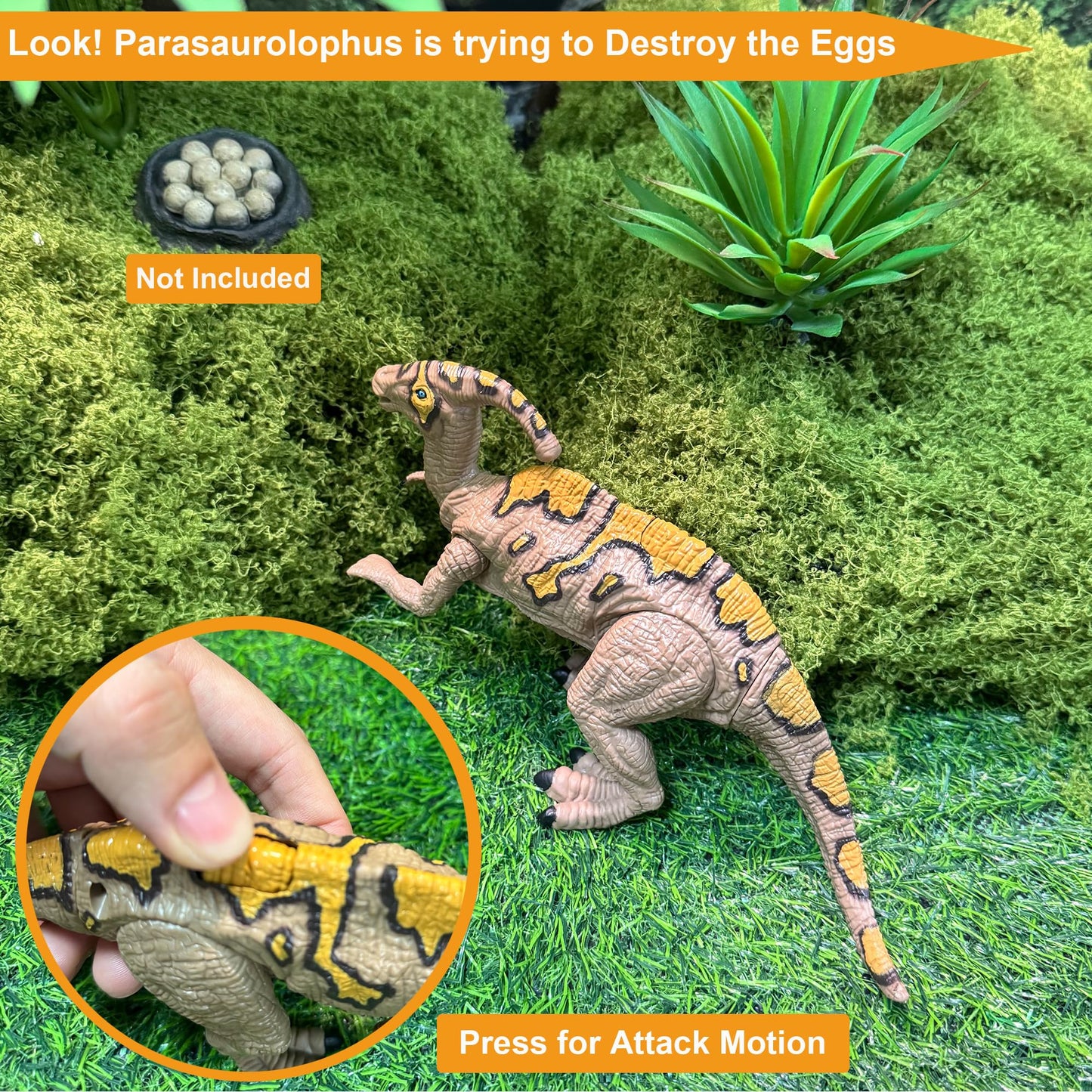 EKU EASYKU Dino Toys: Spinosaurus, Mosasaurus & Parasaurolophus with Movable Heads for Kids 3–12