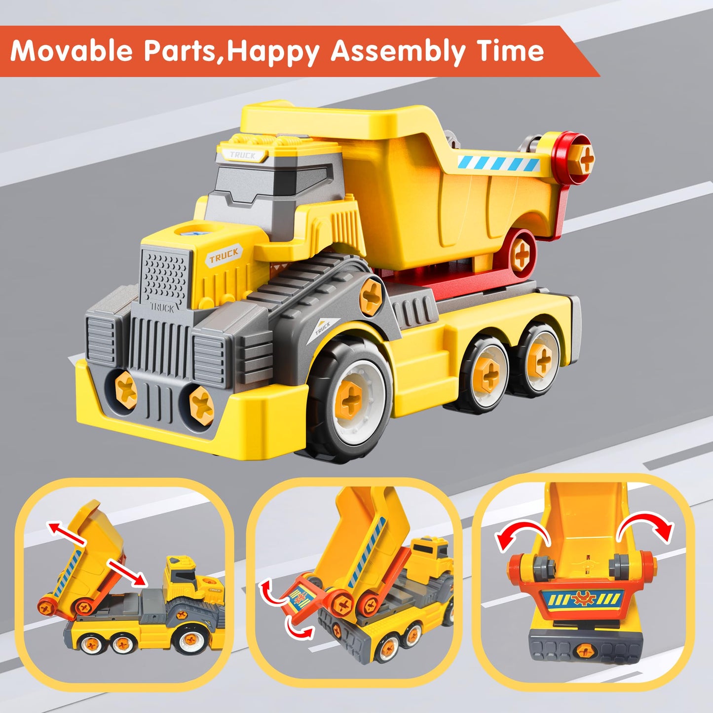 EKU EASYKU 11-Inch Take-Apart Dump Truck with Electric Drill — STEM Building Toy for Kids 3-9