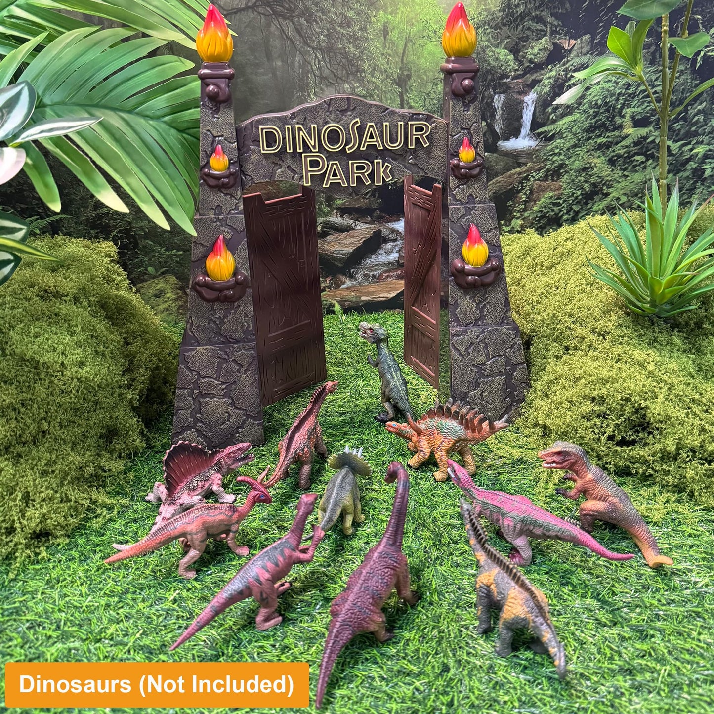 EKU EASYKU 12-Inch Realistic Dinosaur Park Gate with Log, Egg Nest & Stone – Ideal Dino Toy Accessory