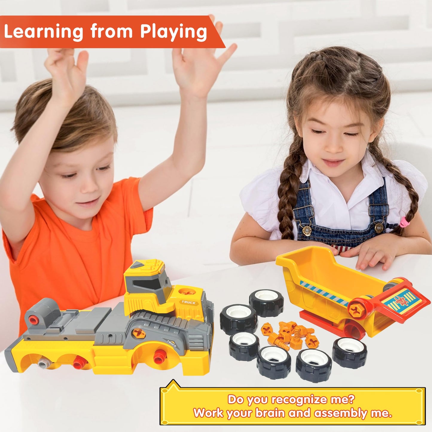 EKU EASYKU 11-Inch Take-Apart Dump Truck with Electric Drill — STEM Building Toy for Kids 3-9