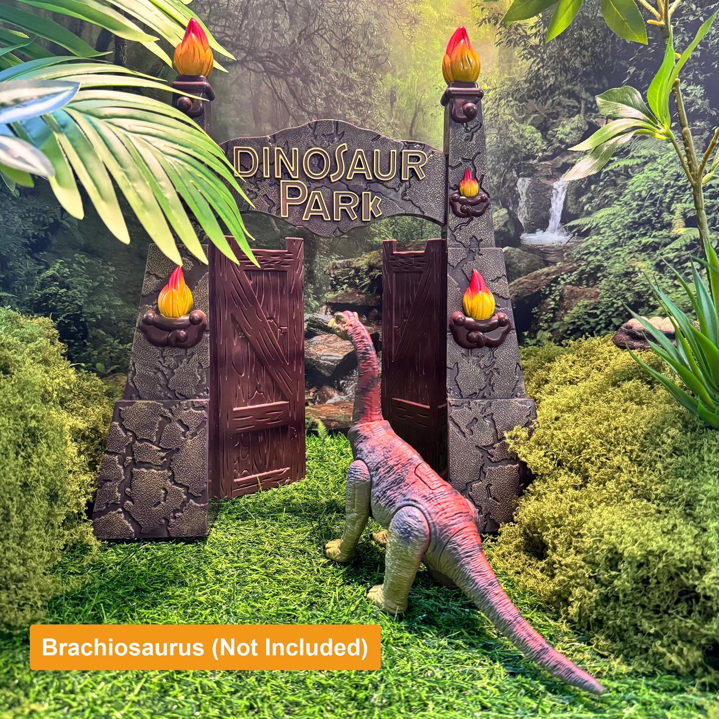 EKU EASYKU 12-Inch Realistic Dinosaur Park Gate with Log, Egg Nest & Stone – Ideal Dino Toy Accessory