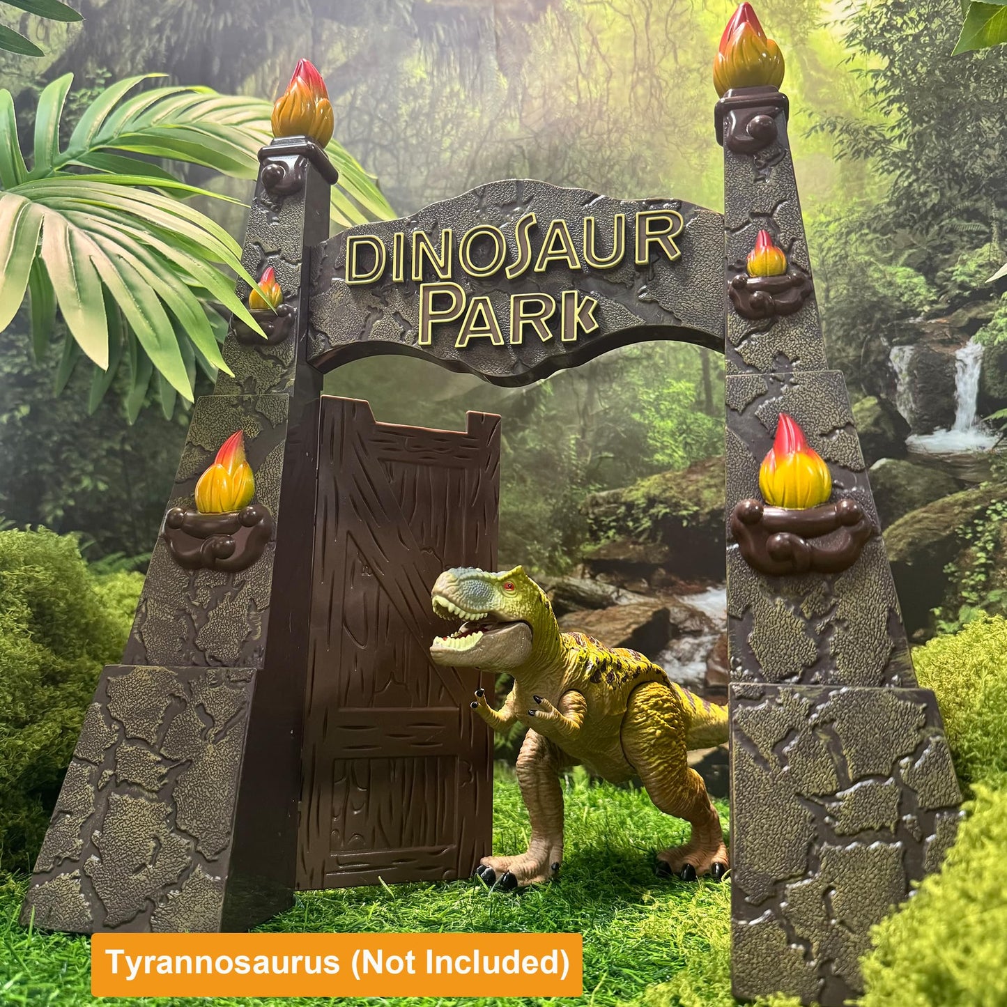 EKU EASYKU 12-Inch Realistic Dinosaur Park Gate with Log, Egg Nest & Stone – Ideal Dino Toy Accessory