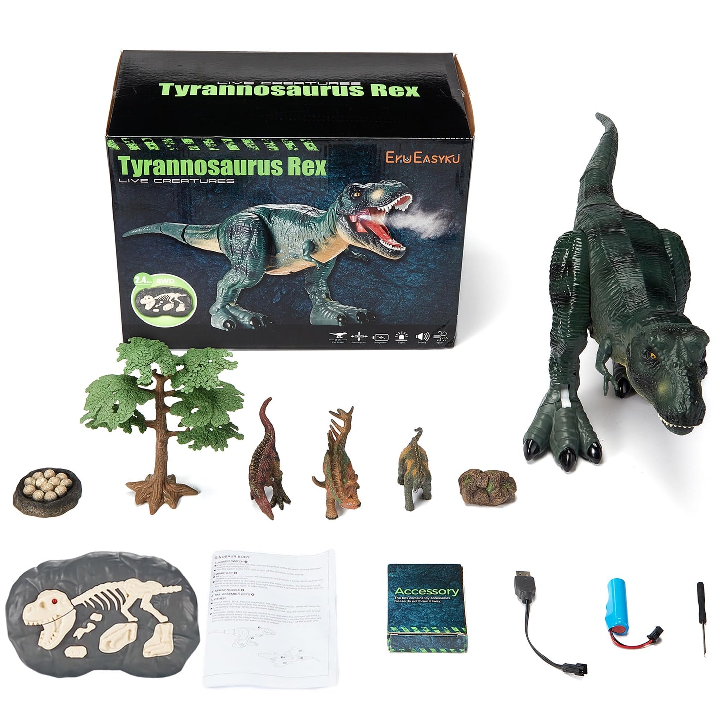 EKU EASYKU 21-inch RC T-Rex Dinosaur Toy — Real Walking, Roaring, Lights & Mist Spray