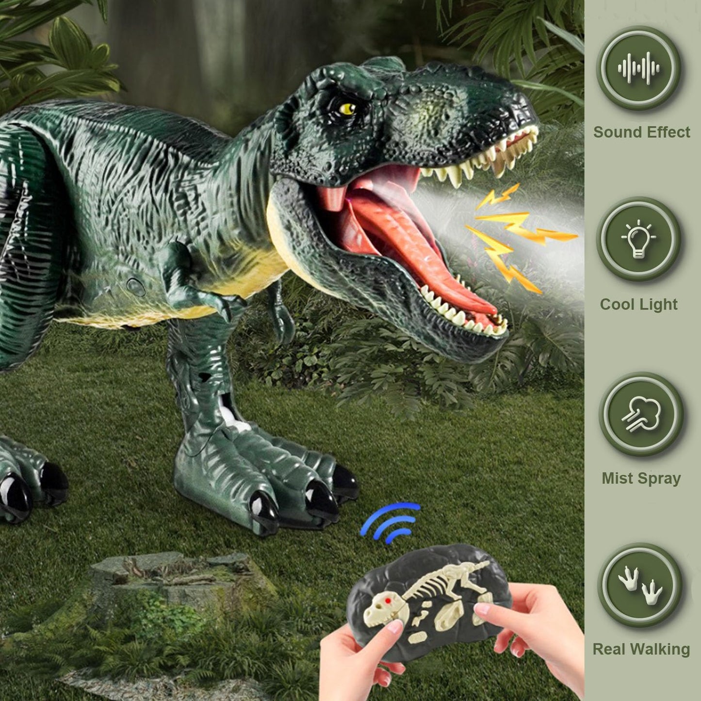 EKU EASYKU 21-inch RC T-Rex Dinosaur Toy — Real Walking, Roaring, Lights & Mist Spray