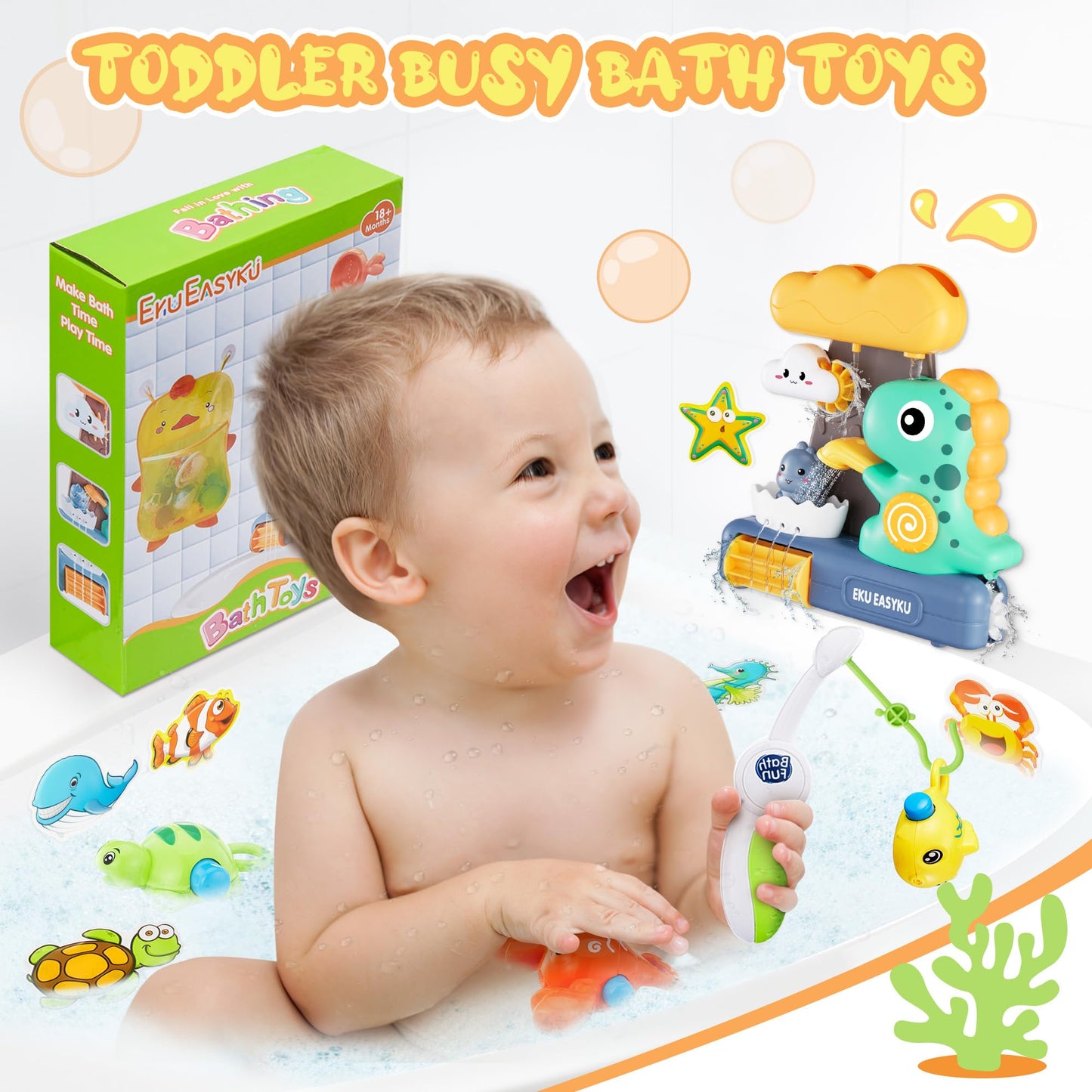 EKU EasyKU Dinosaur Bath Toys – Interactive Water Play for Kids 18 Months+