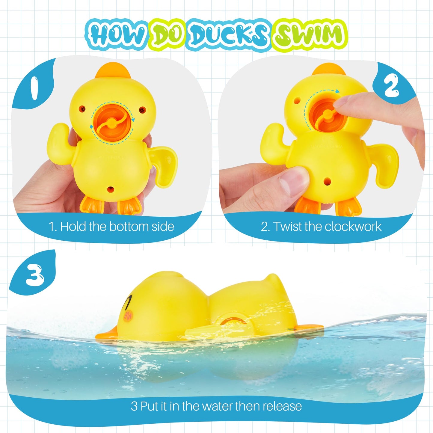 EKU EASYKU Hippo Bath Toys – 18m+ Toddler Water Play Set with Burger Cups, Duck & Crab