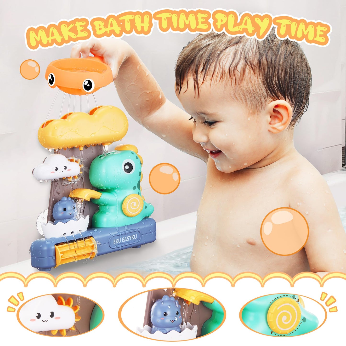 EKU EasyKU Dinosaur Bath Toys – Interactive Water Play for Kids 18 Months+