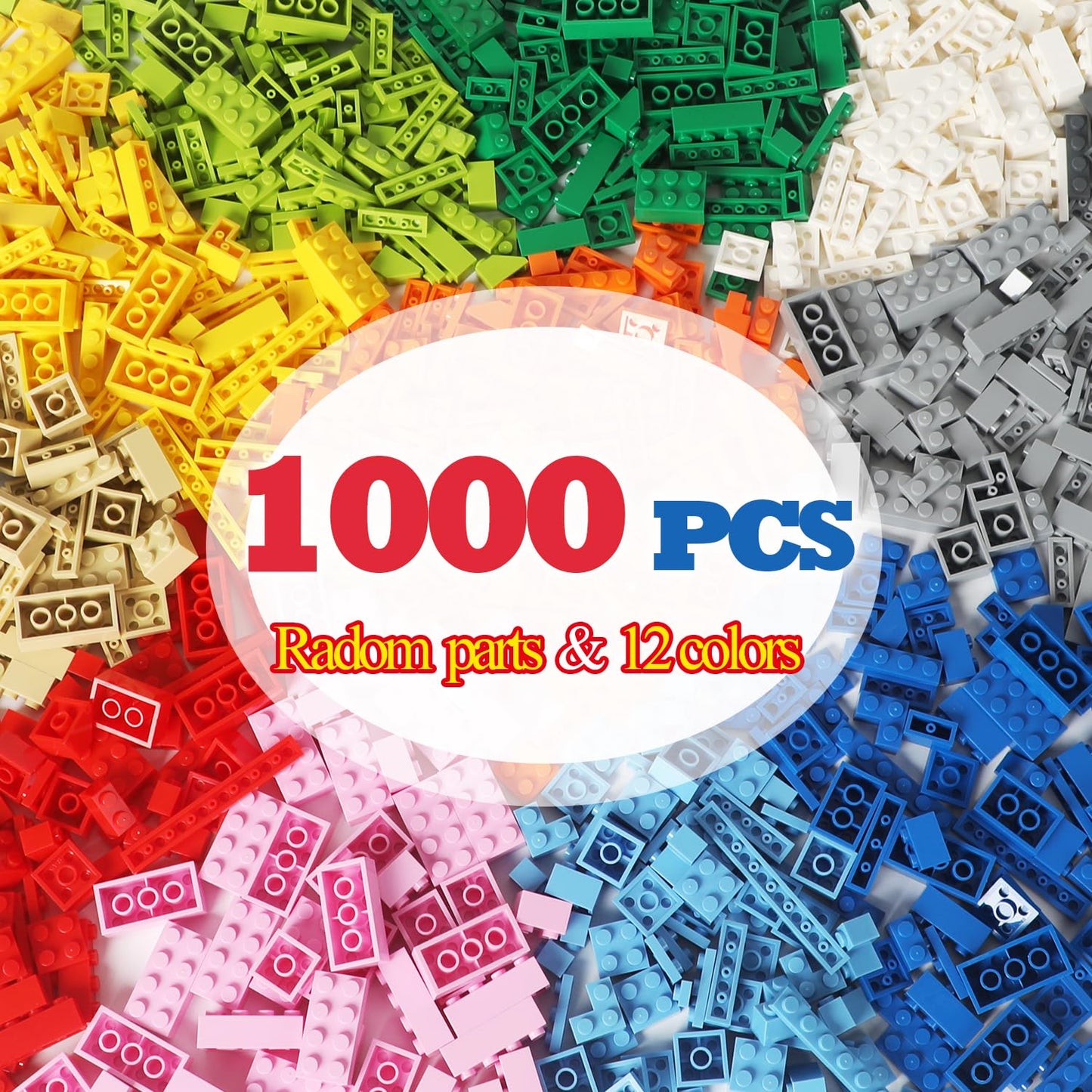 ekuzi 1000 PCS Building Bricks – Compatible with Lego Classic – Random Color Bulk Set