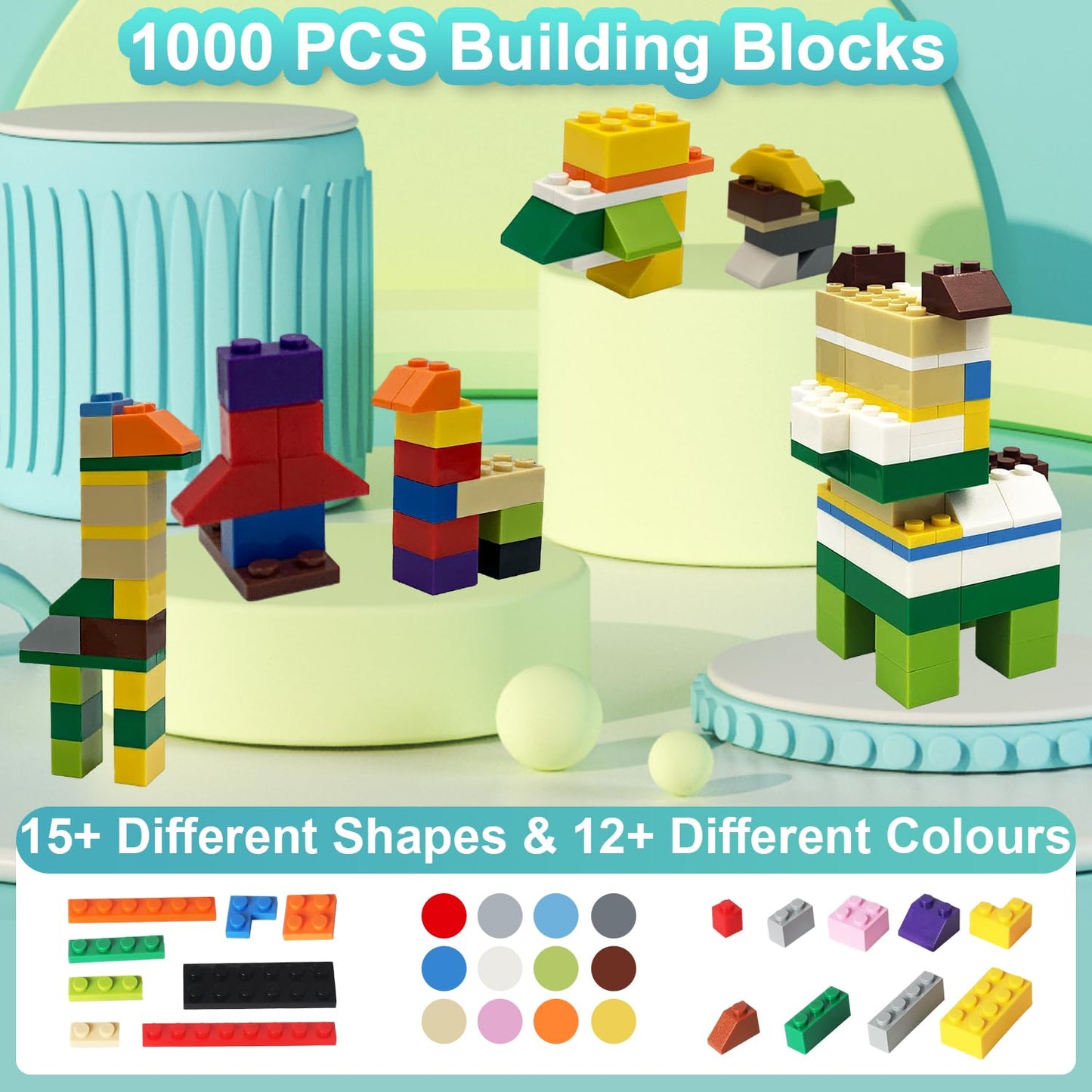 ekuzi 1000 PCS Building Bricks – Compatible with Lego Classic – Random Color Bulk Set