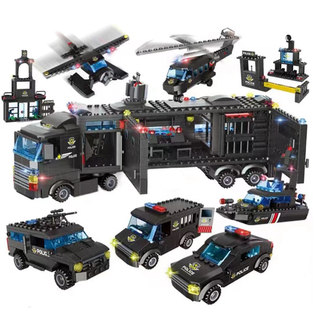 ELAICREE 1102-Piece City Police Station Building Kit – SWAT Mobile Command Center Truck & Police Set