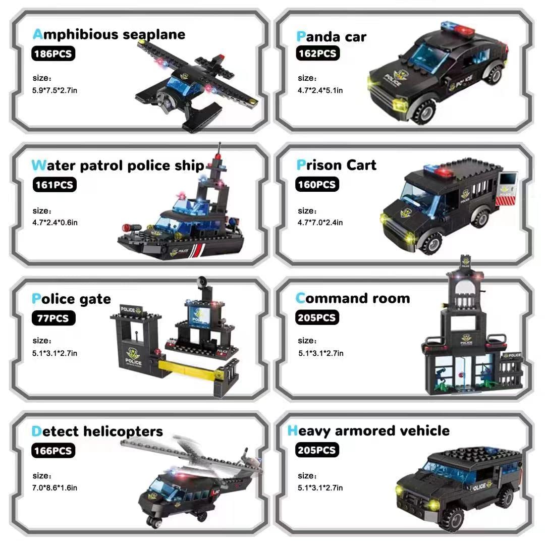 ELAICREE 1102-Piece City Police Station Building Kit – SWAT Mobile Command Center Truck & Police Set