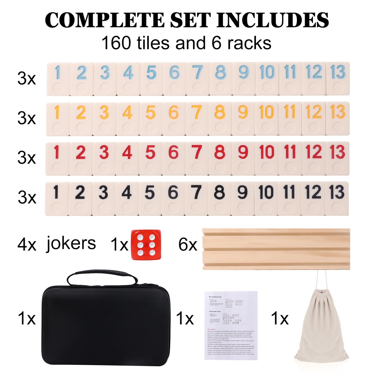 Elanbells Upgraded 2-6 Player Rummy Cube Board Game Set – 160 Tiles, 6 Wooden Racks, Portable Case