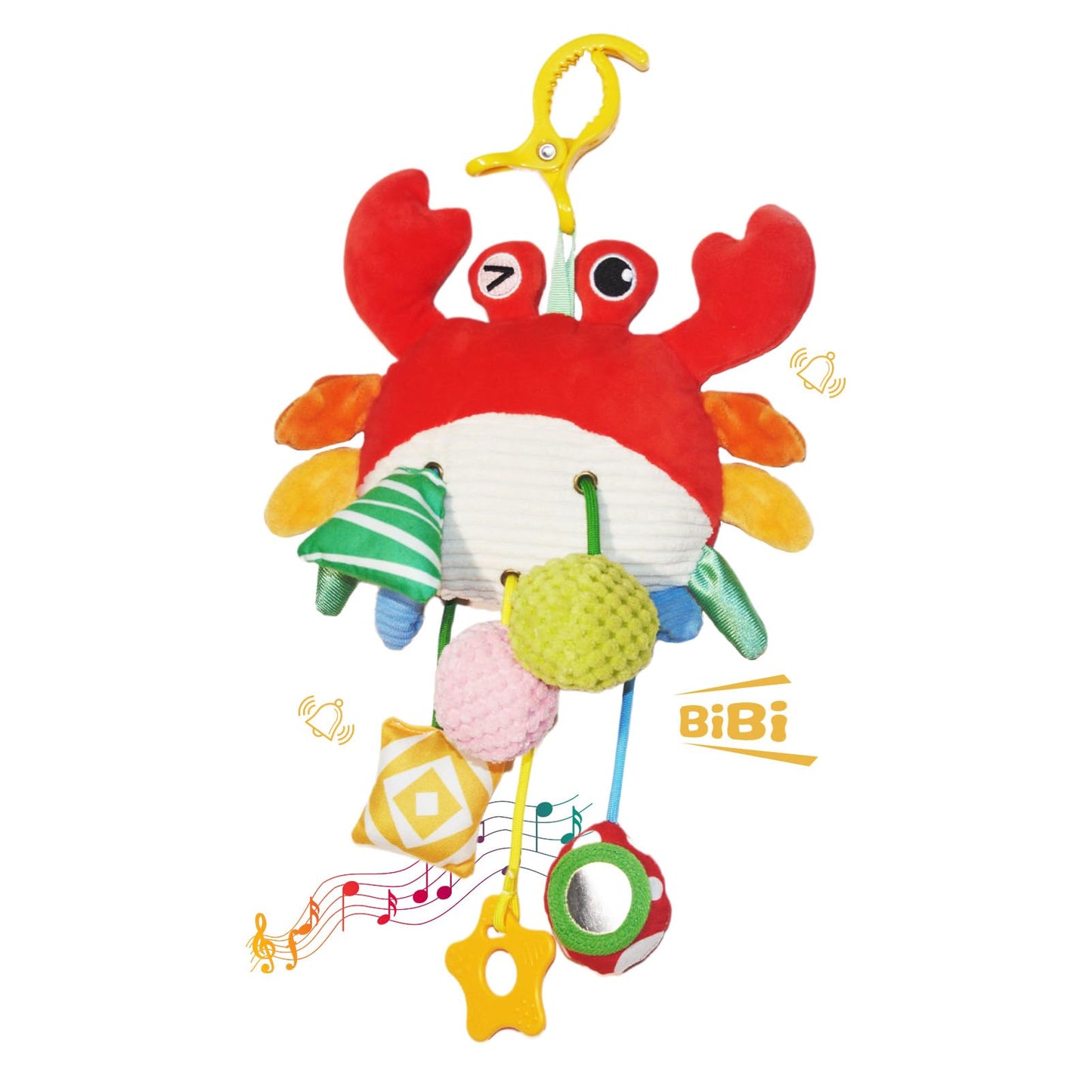 ElapseGlow Crab Baby Toy - Clip-On Sensory Teether & Rattle for Car Seat, Stroller, Gym | 0-12 Months