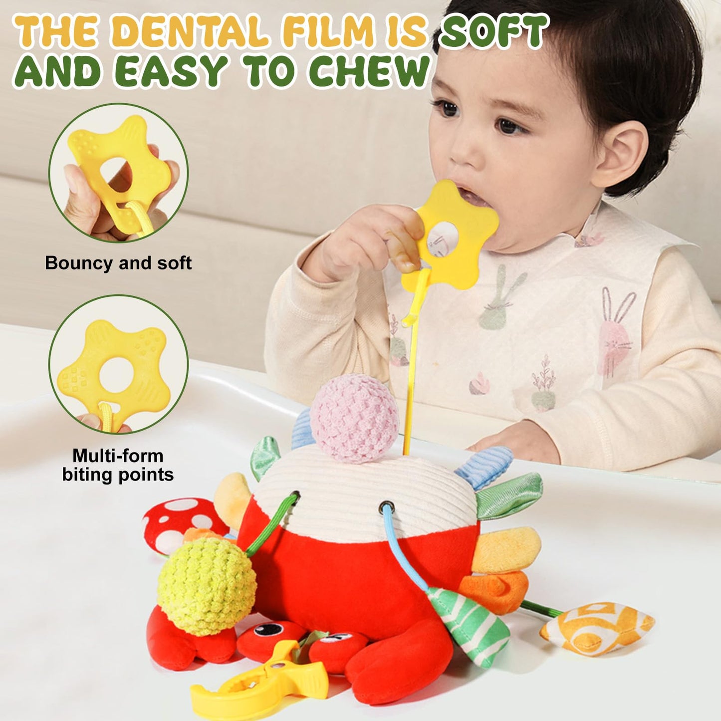 ElapseGlow Crab Baby Toy - Clip-On Sensory Teether & Rattle for Car Seat, Stroller, Gym | 0-12 Months