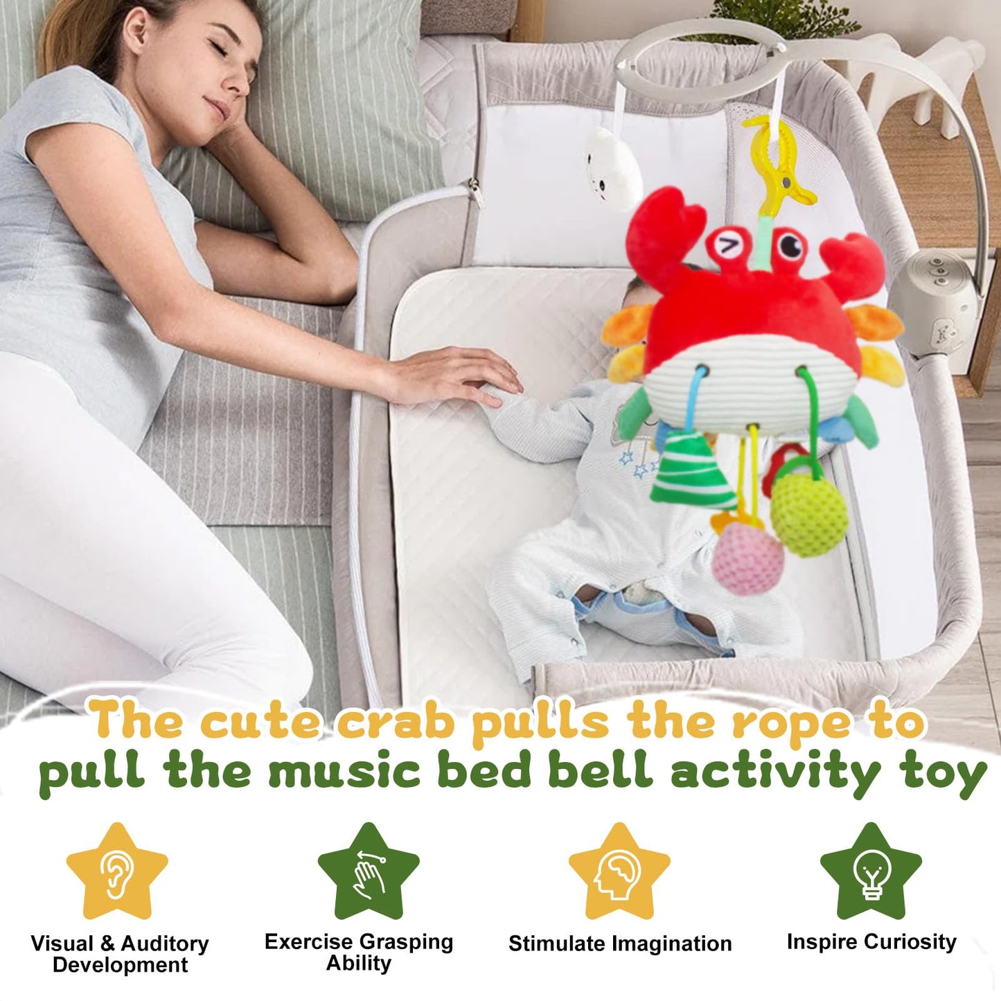 ElapseGlow Crab Baby Toy - Clip-On Sensory Teether & Rattle for Car Seat, Stroller, Gym | 0-12 Months