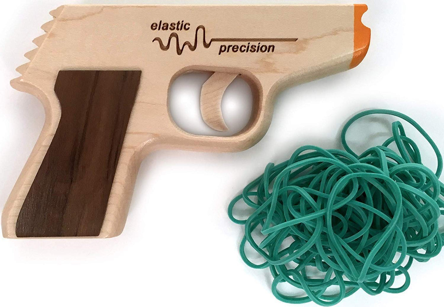 Elastic Precision PPK Rubber Band Gun – Hardwood Craft, Walnut Grips, Semi-Auto, 5-Band Firing