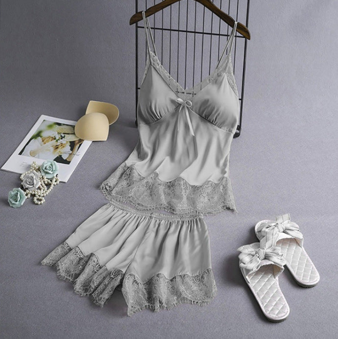 Elastic Satin Lace Nightdress With Korean Style Suspenders