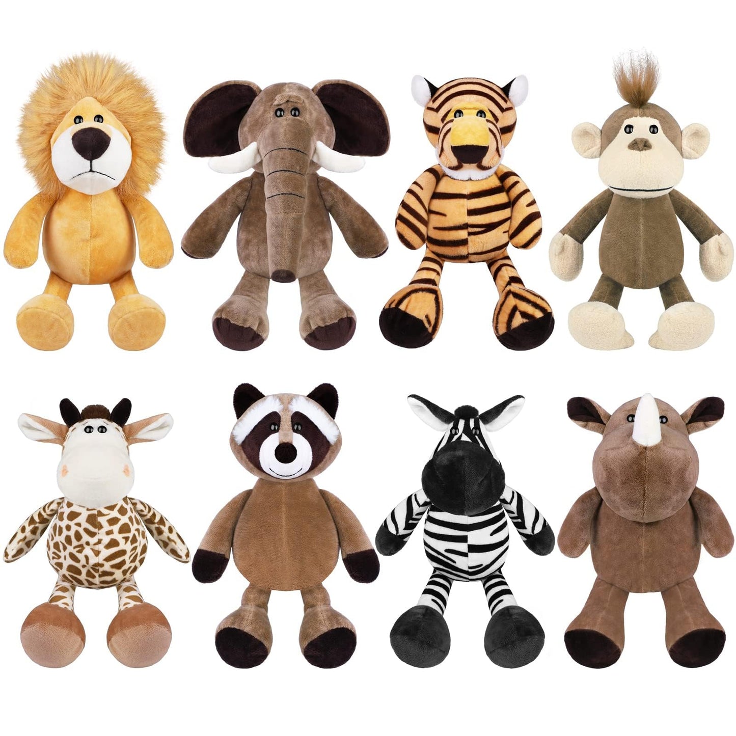 Elcoho 8-Piece Safari Plush Toys – 9.8-Inch Jungle Animal Plush Set for Parties, Gifts & Classroom Rewards
