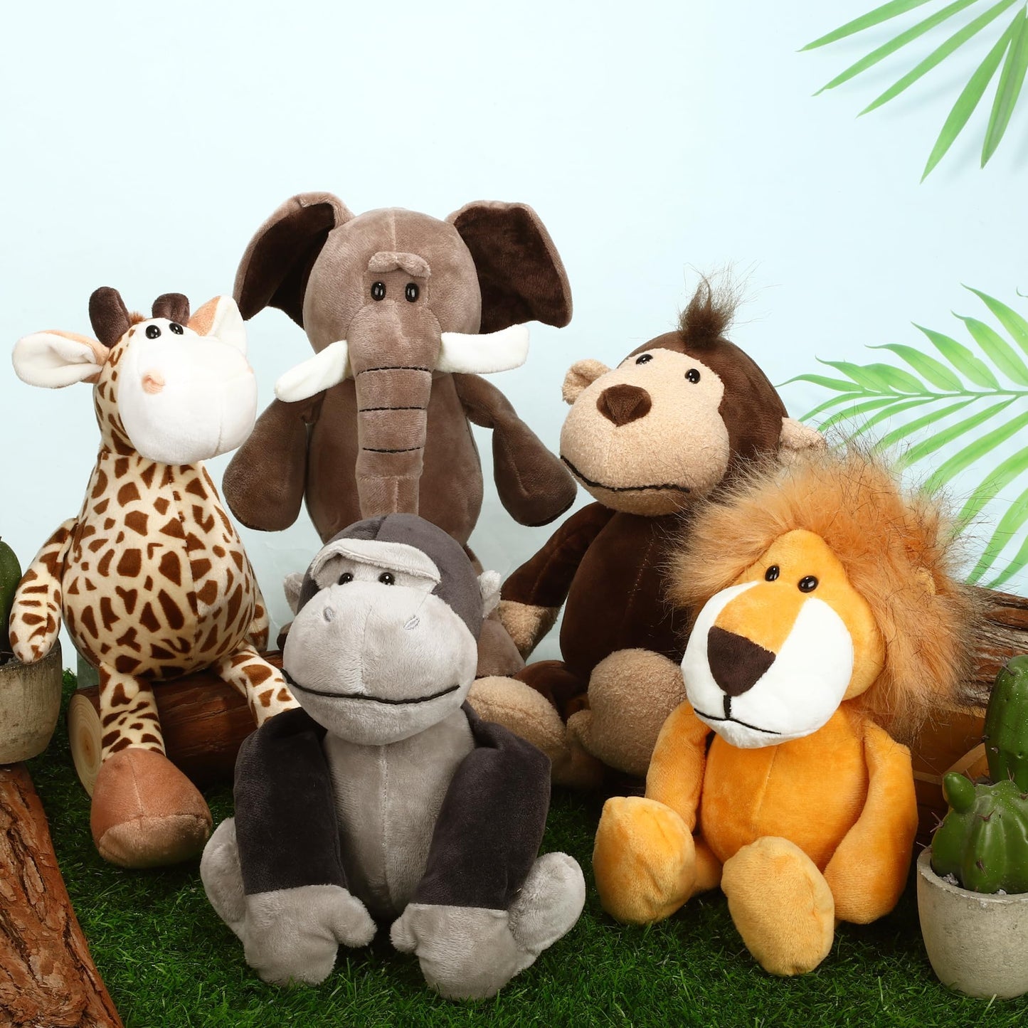 Elcoho 15-Piece Safari Stuffed Animals Plush Toys — 9.8 Inch Jungle Animal Set