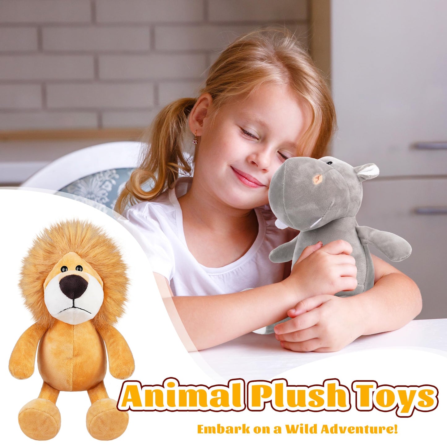 Elcoho 15-Piece Safari Stuffed Animals Plush Toys — 9.8 Inch Jungle Animal Set