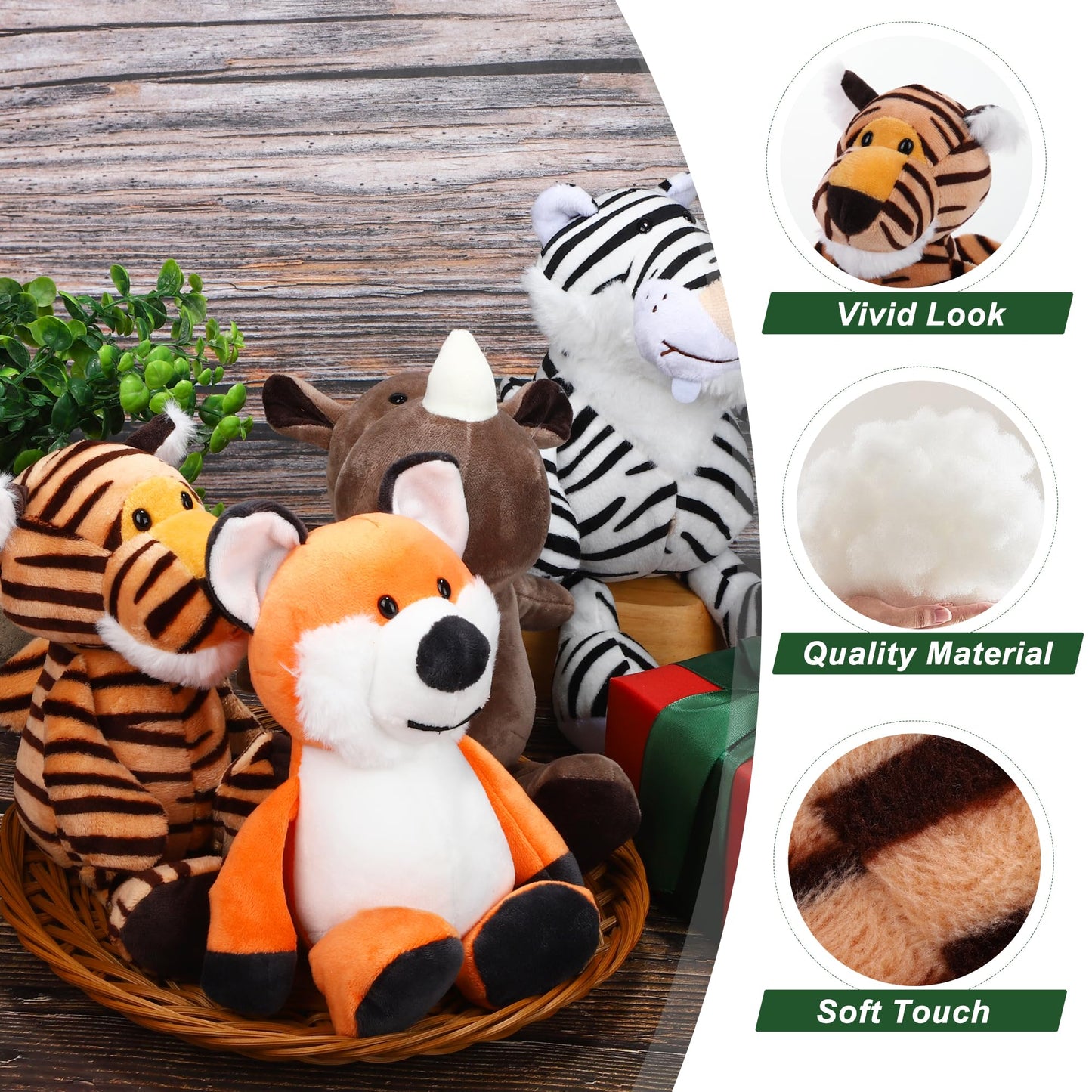 Elcoho 15-Piece Safari Stuffed Animals Plush Toys — 9.8 Inch Jungle Animal Set