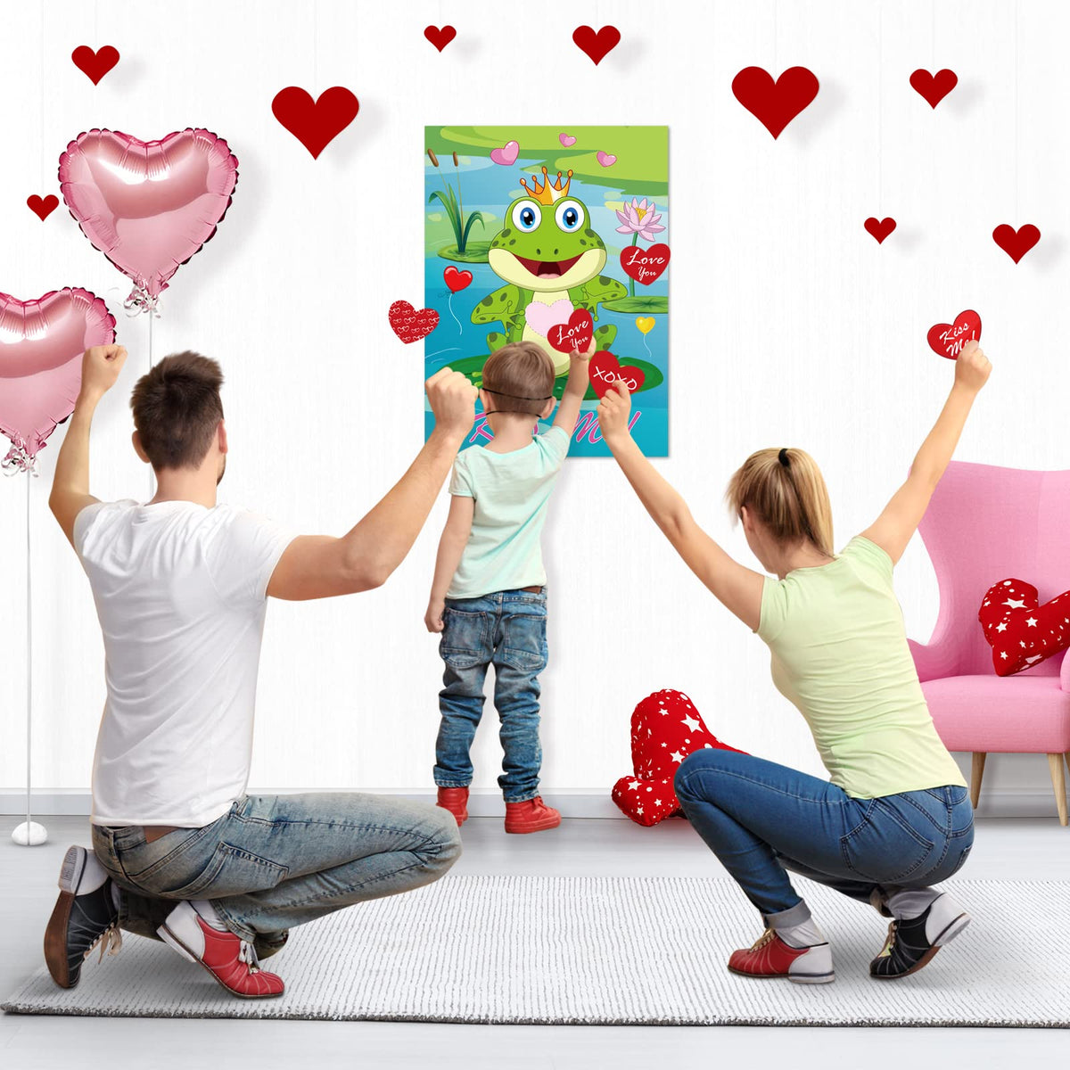 ELECLAND Pin the Heart on the Frog Valentines Party Game for Kids | Heart Stickers & Valentine Decor