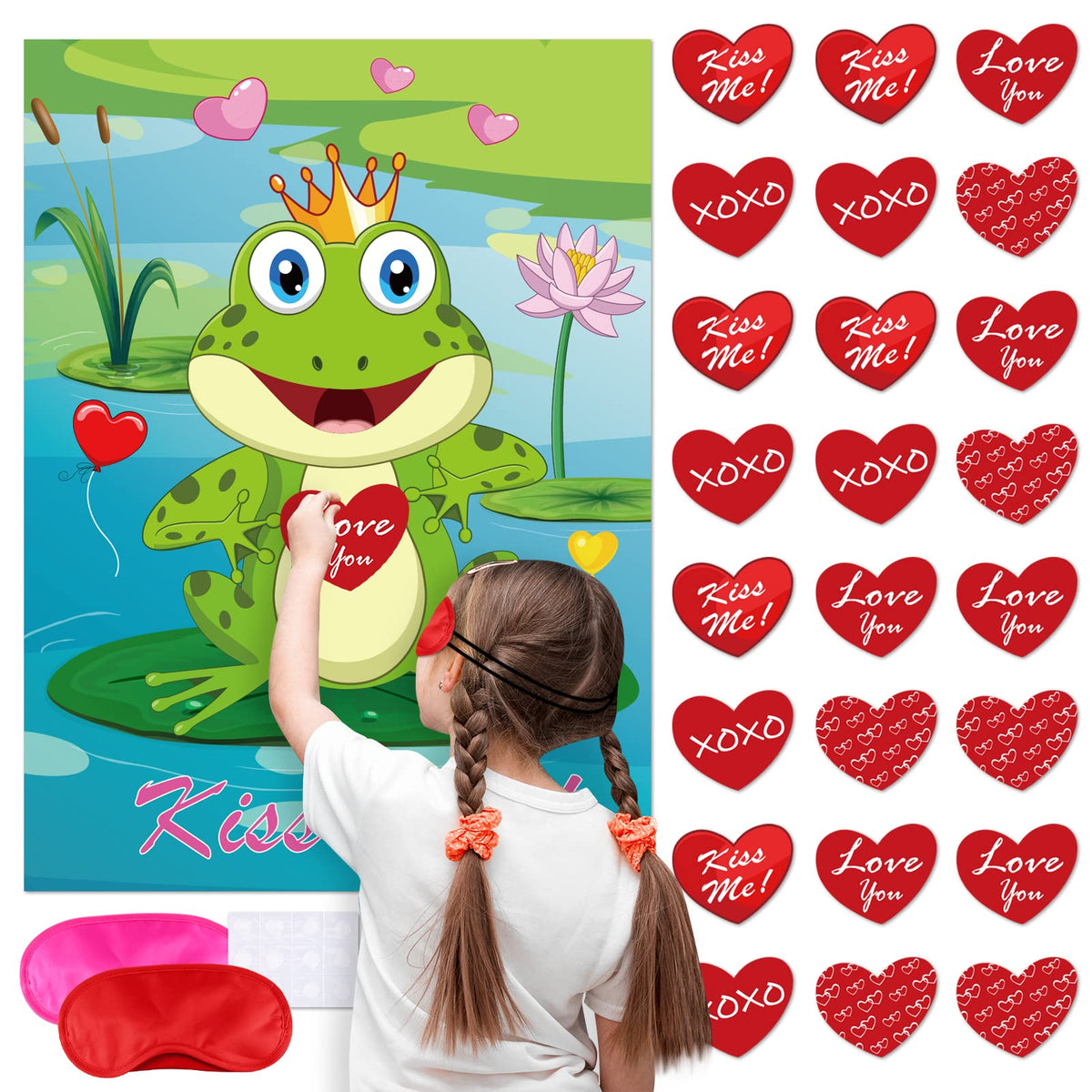 ELECLAND Pin the Heart on the Frog Valentines Party Game for Kids | Heart Stickers & Valentine Decor