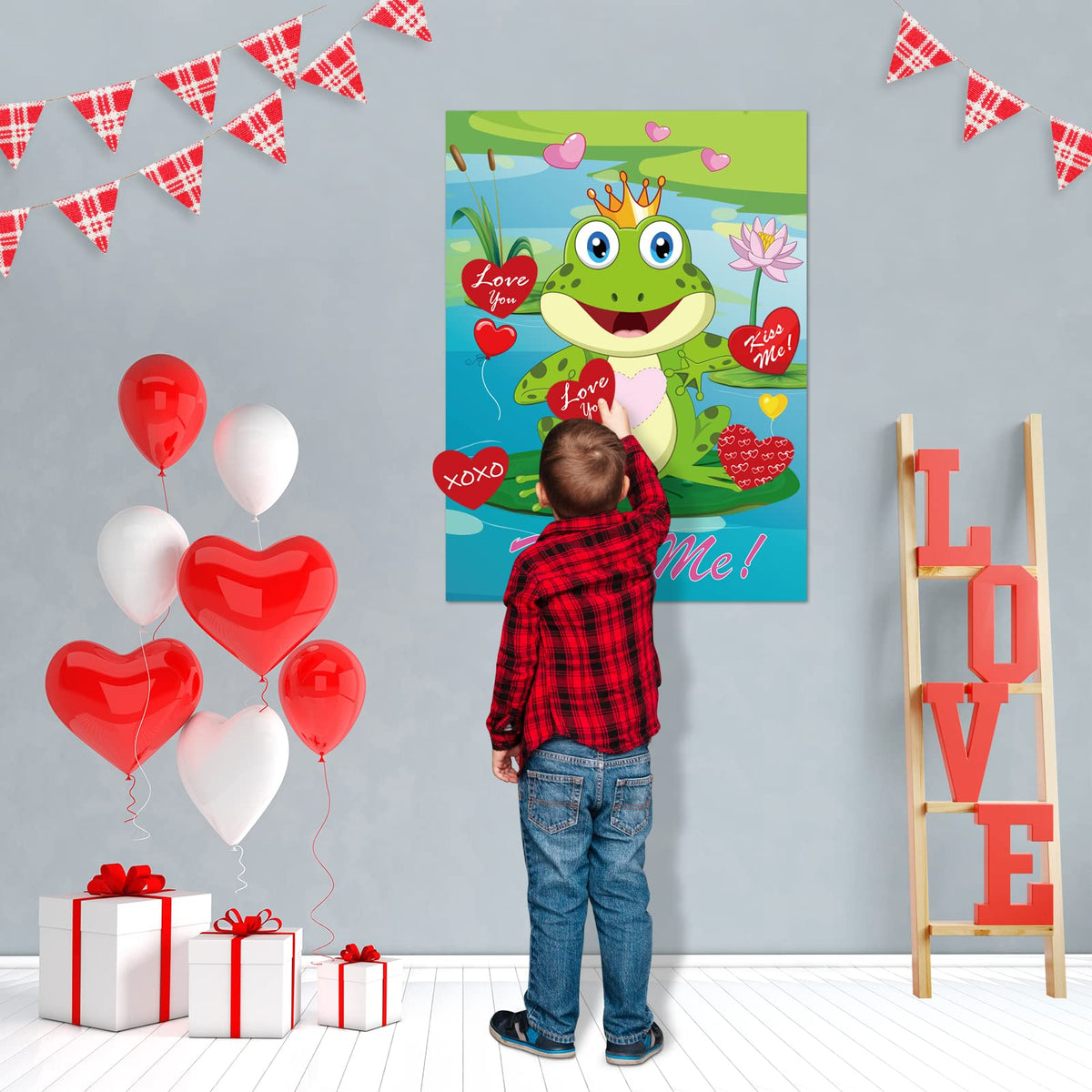 ELECLAND Pin the Heart on the Frog Valentines Party Game for Kids | Heart Stickers & Valentine Decor