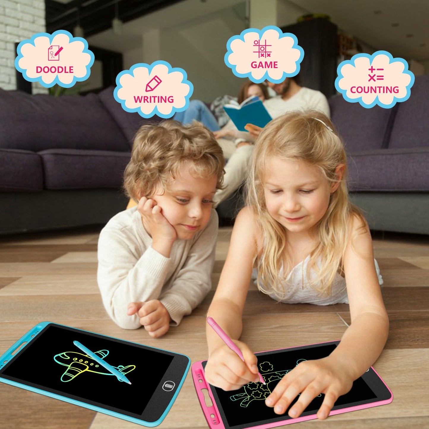 Electight 10-Inch LCD Writing Tablet — 3-Pack Colorful Doodle Boards, Lock & Erase, Eye Protection