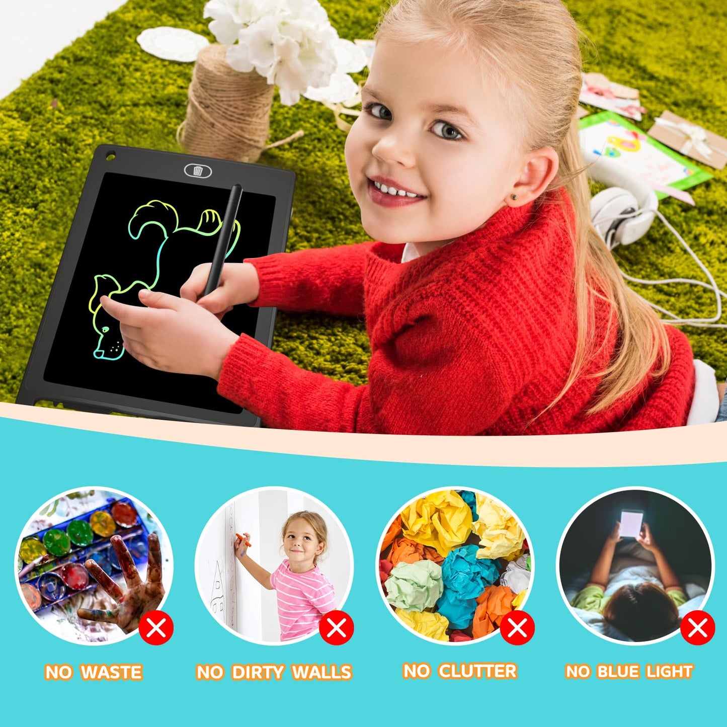 Electight 3-Pack Kids LCD Writing Tablet 8.5 Inch – Lock Screen, 3 Stylus Pens