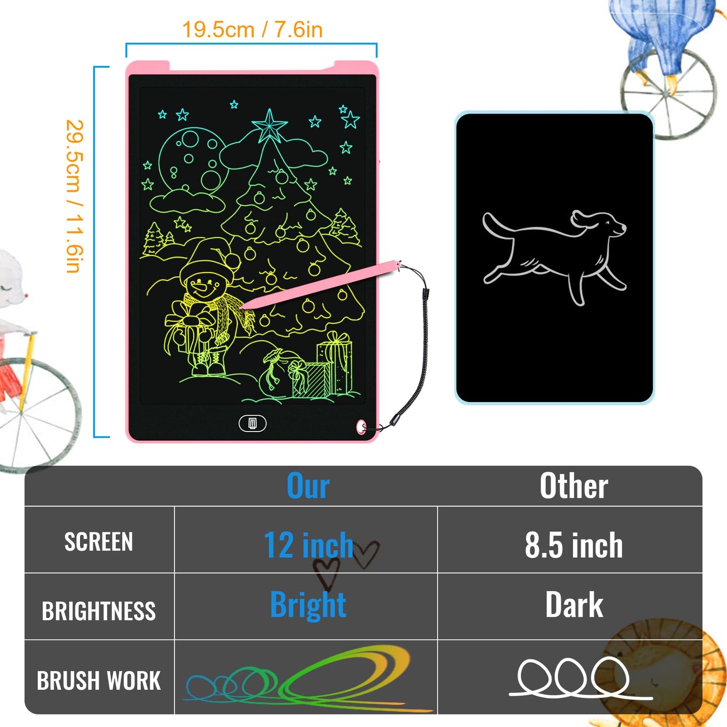 Electight 2-Pack 12-Inch LCD Writing Tablet – Colorful Doodle Board with Lock & Erase (Pink & Blue)