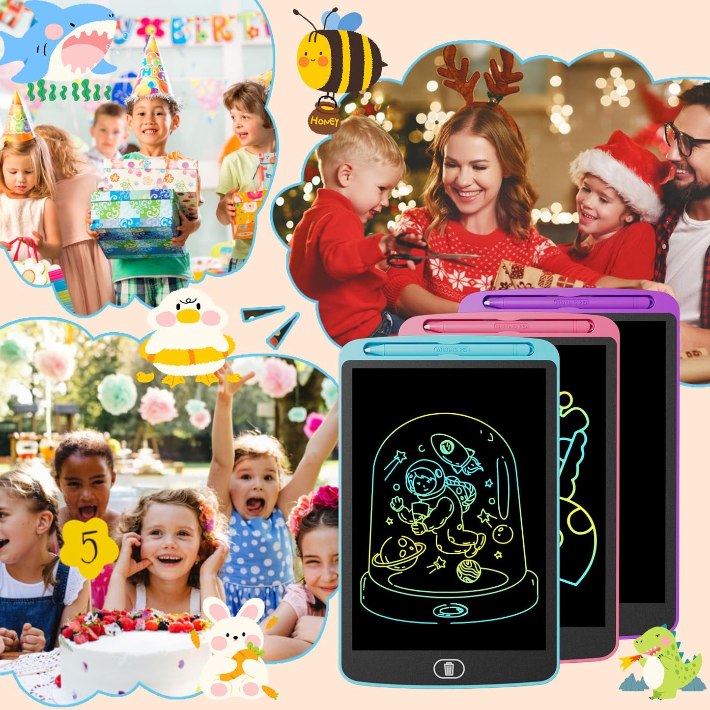 Electight 10-Inch LCD Writing Tablet — 3-Pack Colorful Doodle Boards, Lock & Erase, Eye Protection