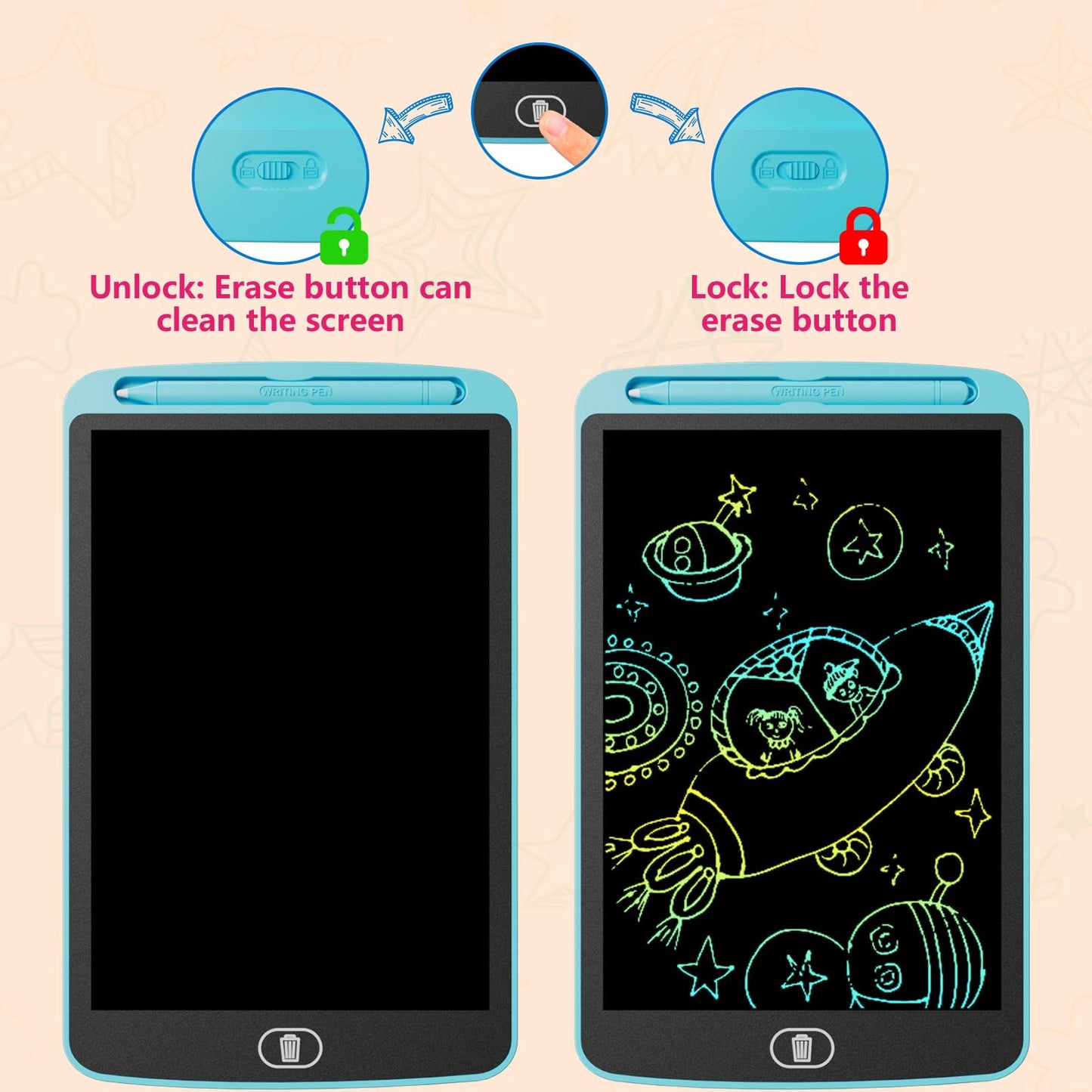 Electight 10-Inch LCD Writing Tablet — 3-Pack Colorful Doodle Boards, Lock & Erase, Eye Protection