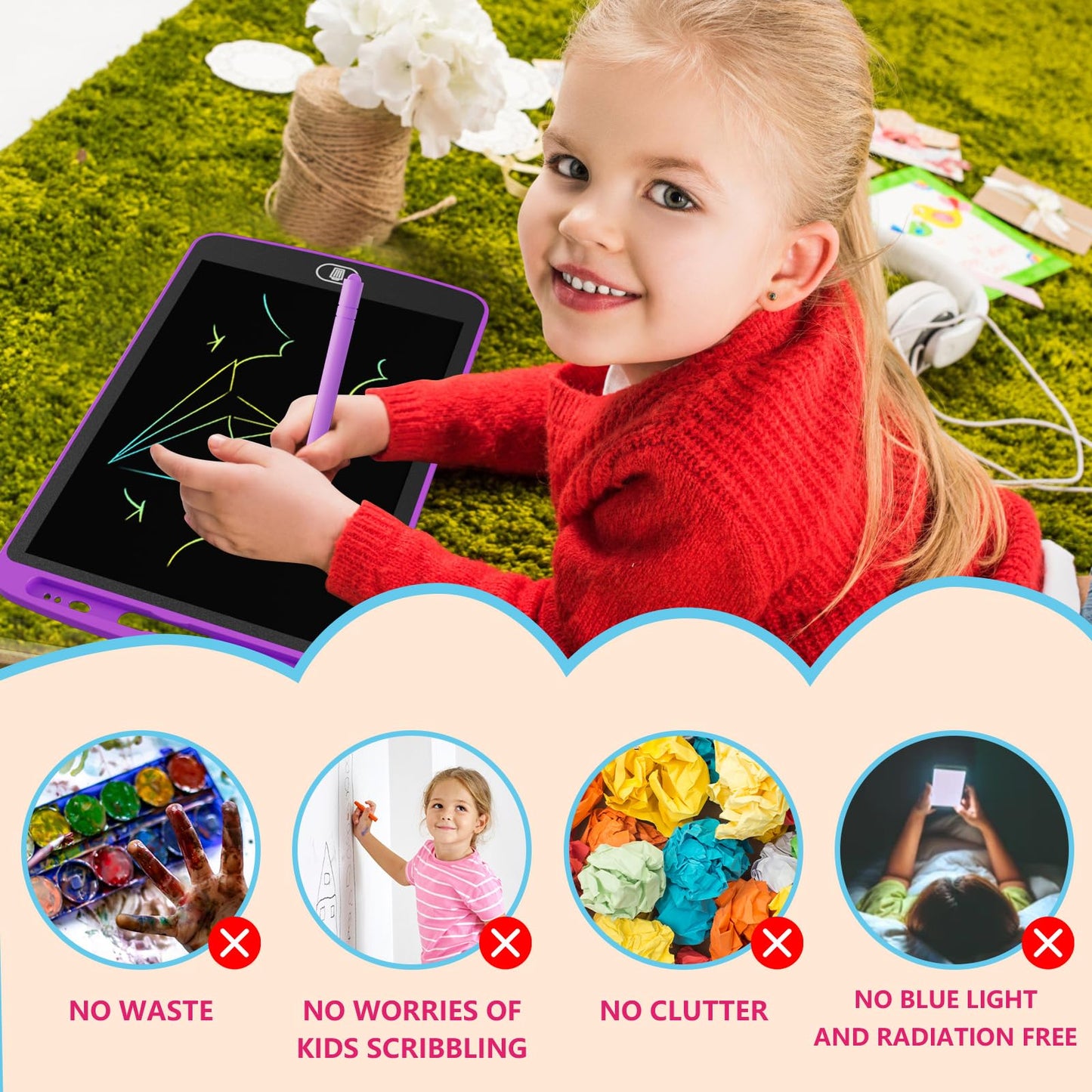 Electight 10-Inch LCD Writing Tablet — 3-Pack Colorful Doodle Boards, Lock & Erase, Eye Protection